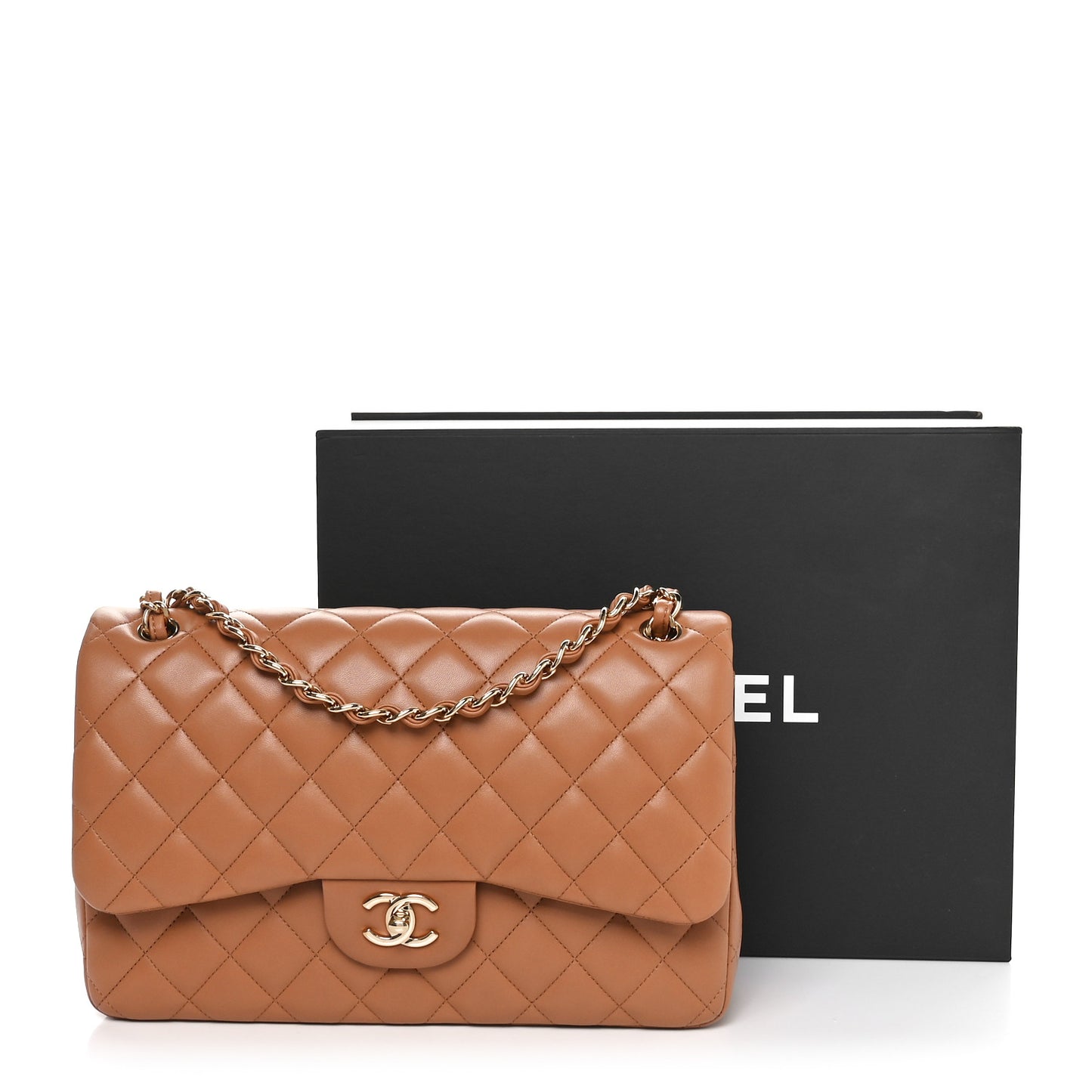 Lambskin Quilted Jumbo Double Flap Beige
