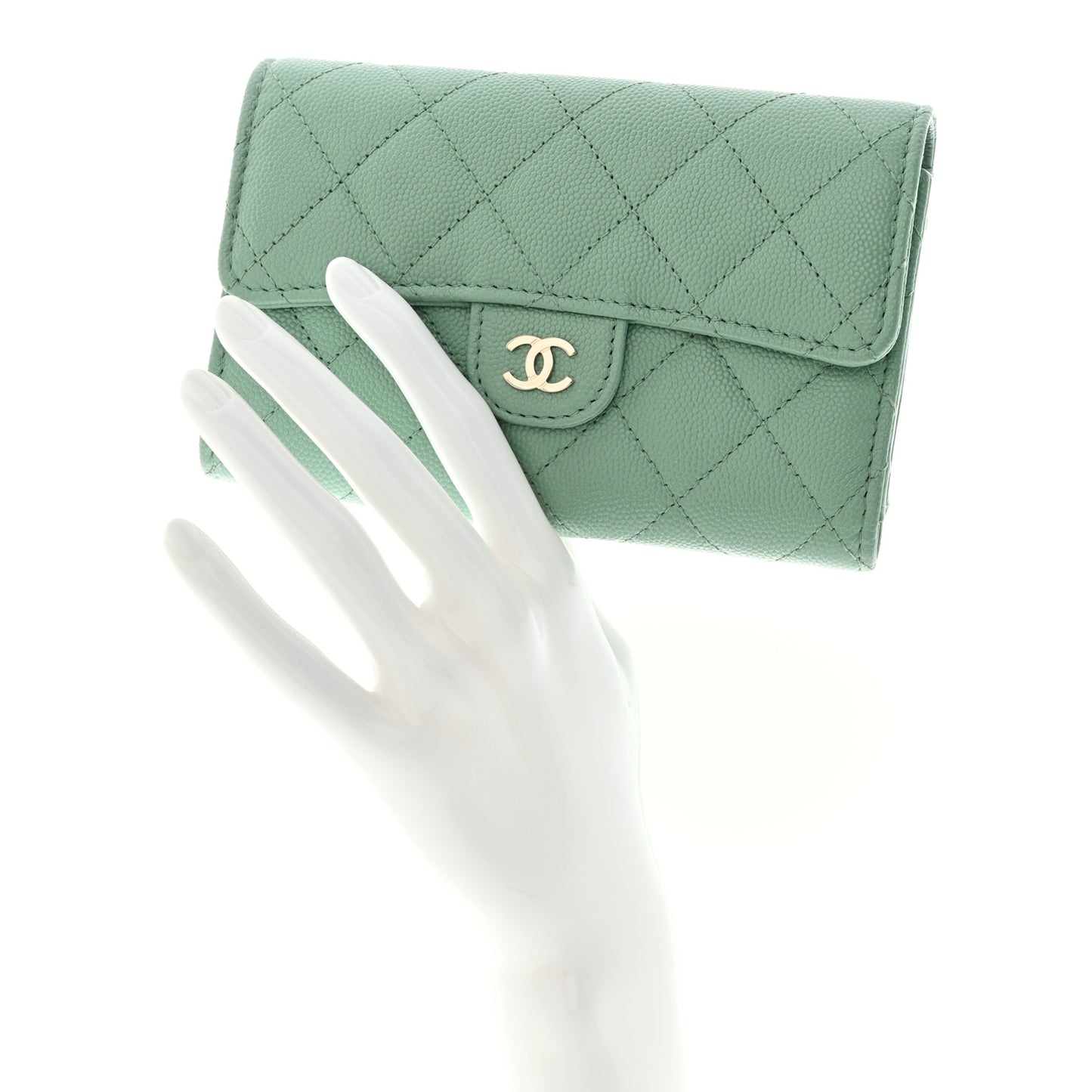 Caviar Quilted Medium Flap Wallet Light Green