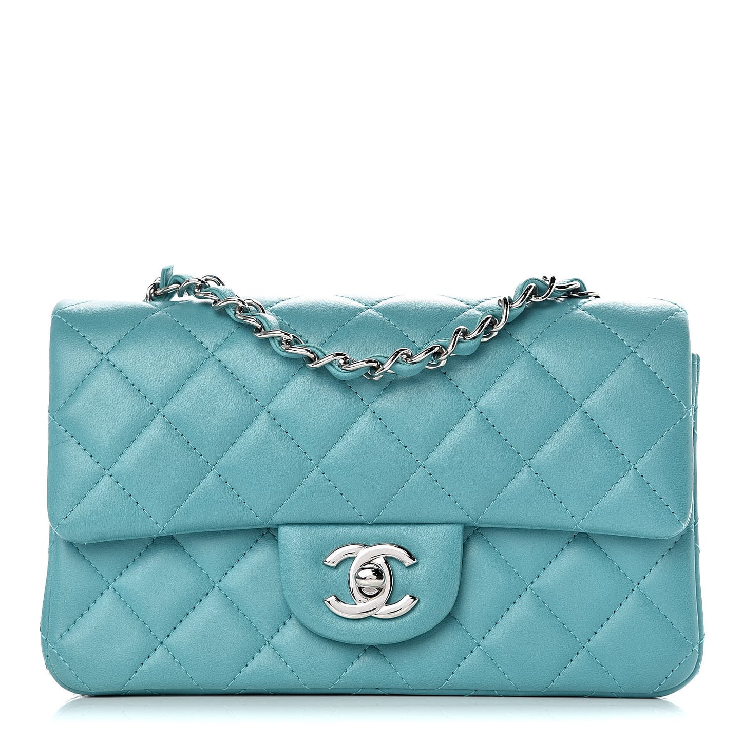 Lambskin Quilted Mini Rectangular Flap Turquoise
