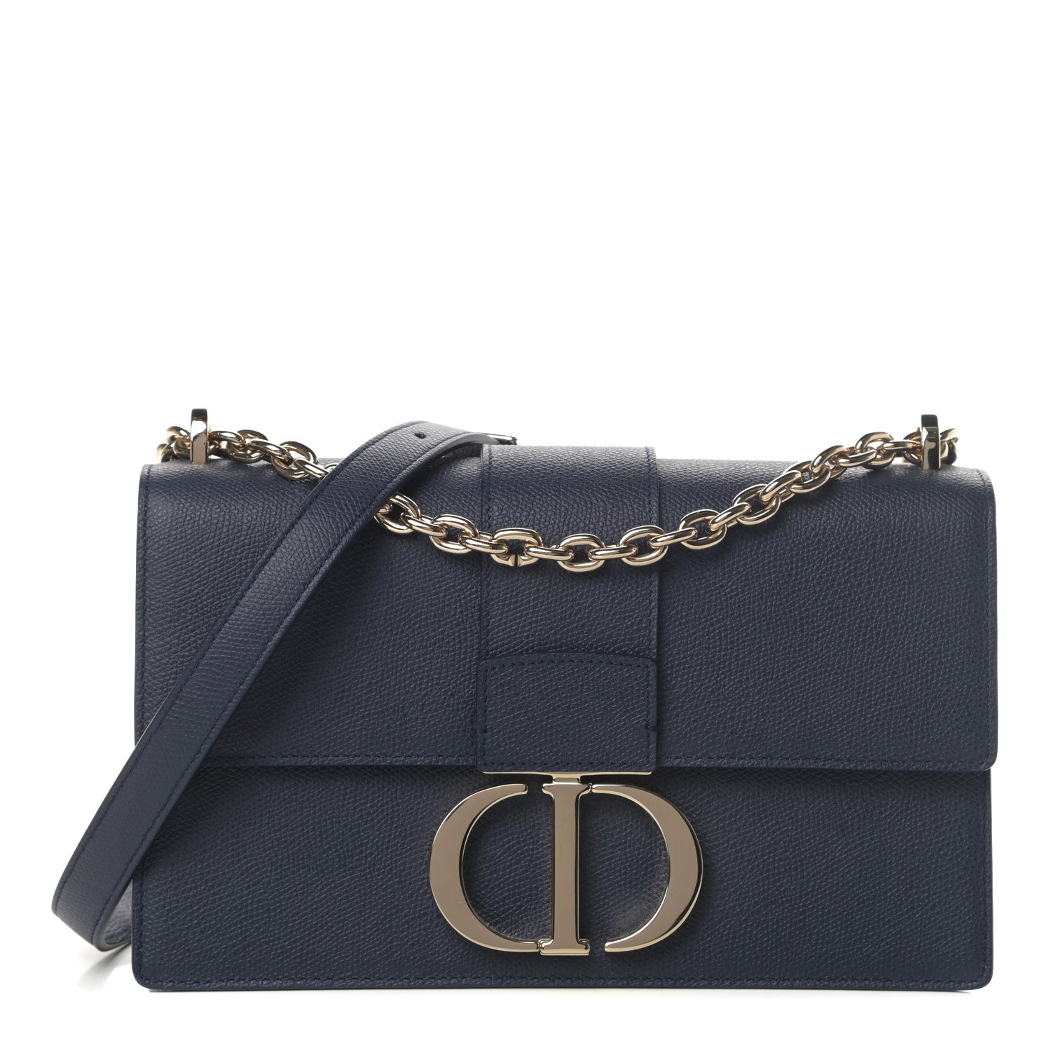 Christian Dior Grained Calfskin 30 Montaigne Chain Flap Bag Navy 1 of 12