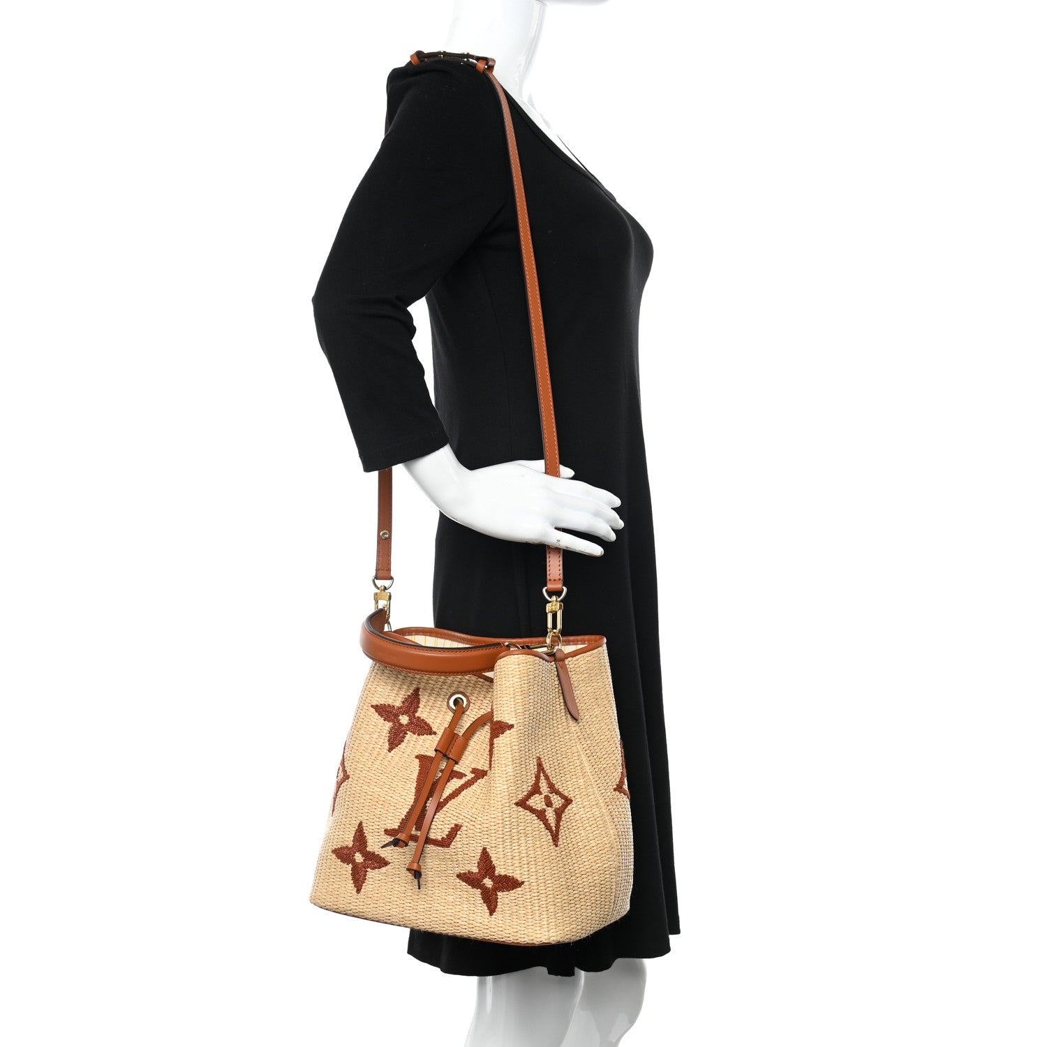 Louis Vuitton Raffia Calfskin Monogram Neonoe MM Tan 2 of 11