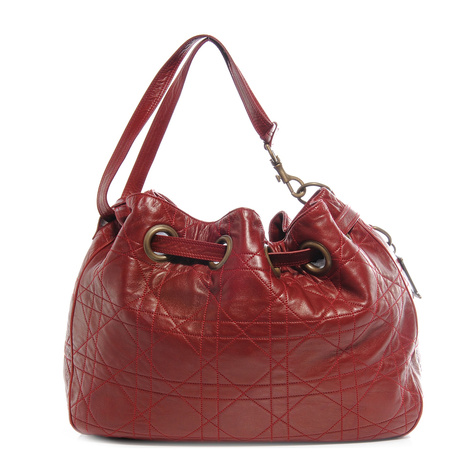 Christian Dior Lambskin Cannage Drawstring Bag Red 1 of 7