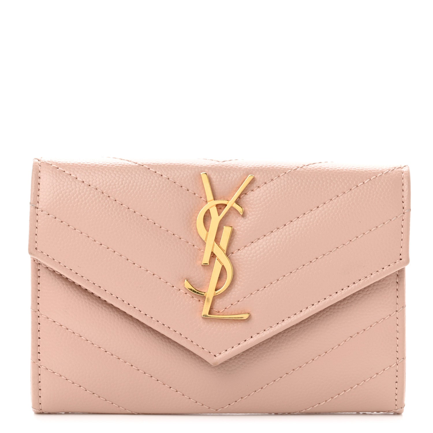 Saint Laurent Grain De Poudre Matelasse Chevron Small Monogram Envelope Wallet Pink 1 of 7
