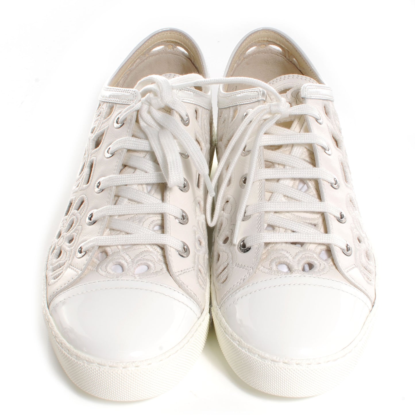 Patent Grained Goatskin Hollow Out Flower Sneakers 39 White