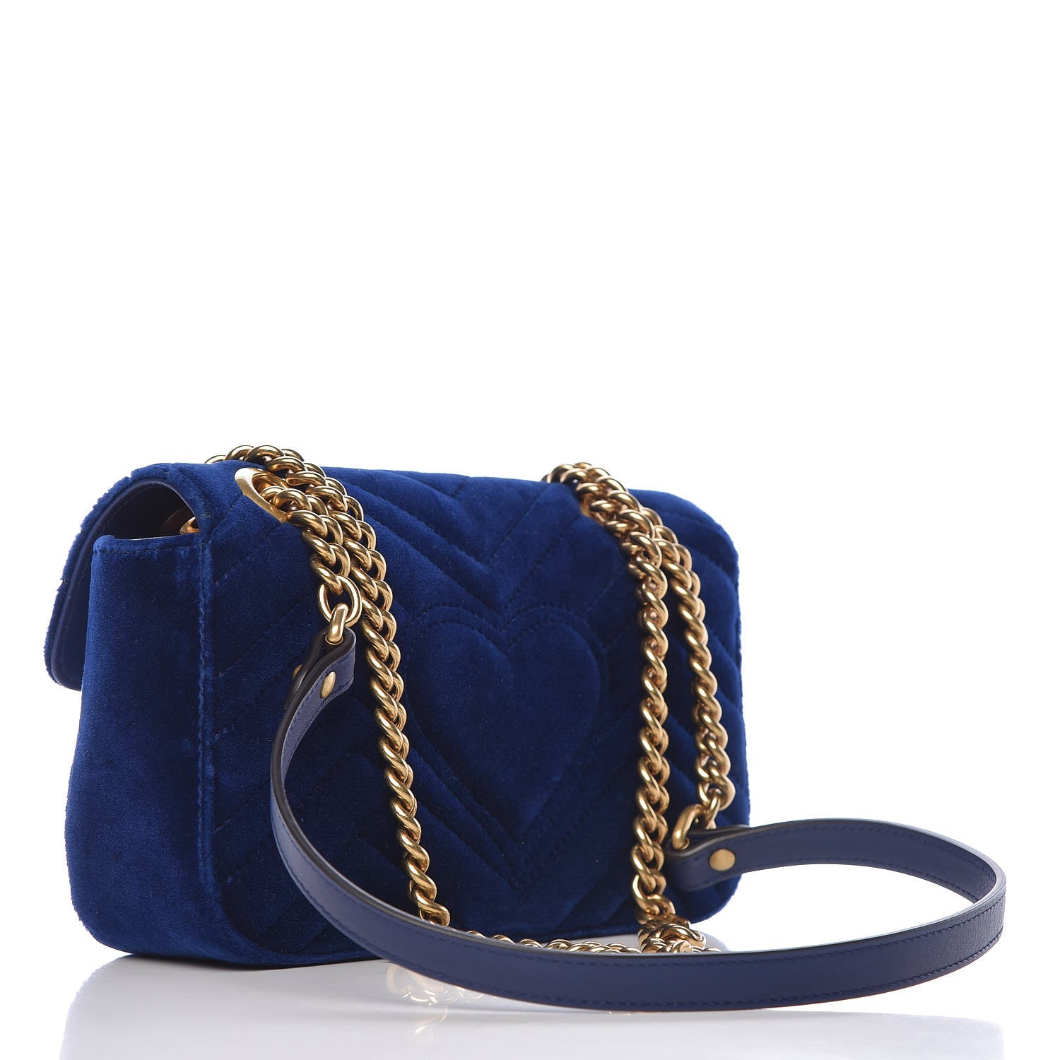 Gucci Velvet Matelasse Mini GG Marmont Shoulder Bag Cobalt Blue 3 of 11