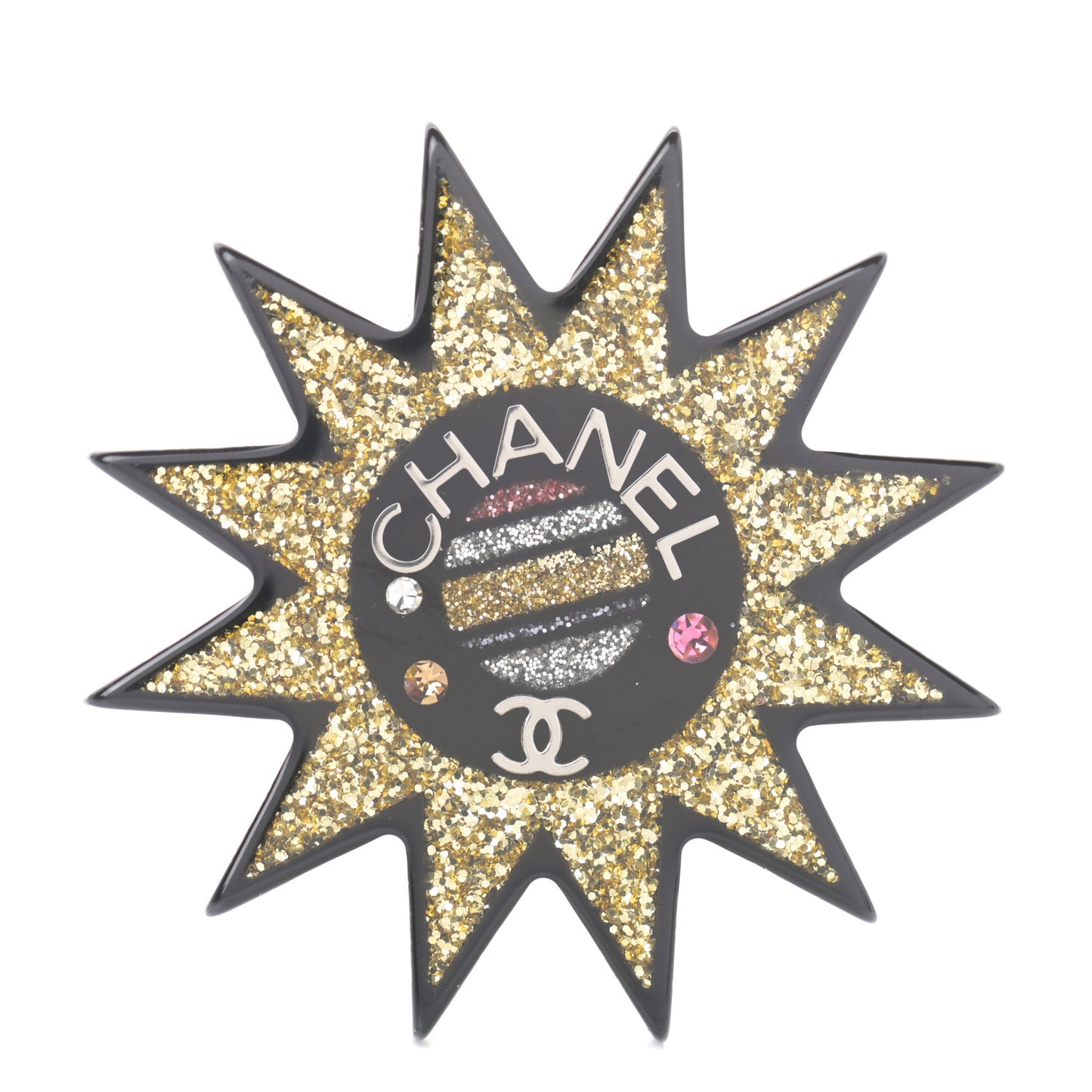 Resin Glitter CC Star Brooch Black Gold