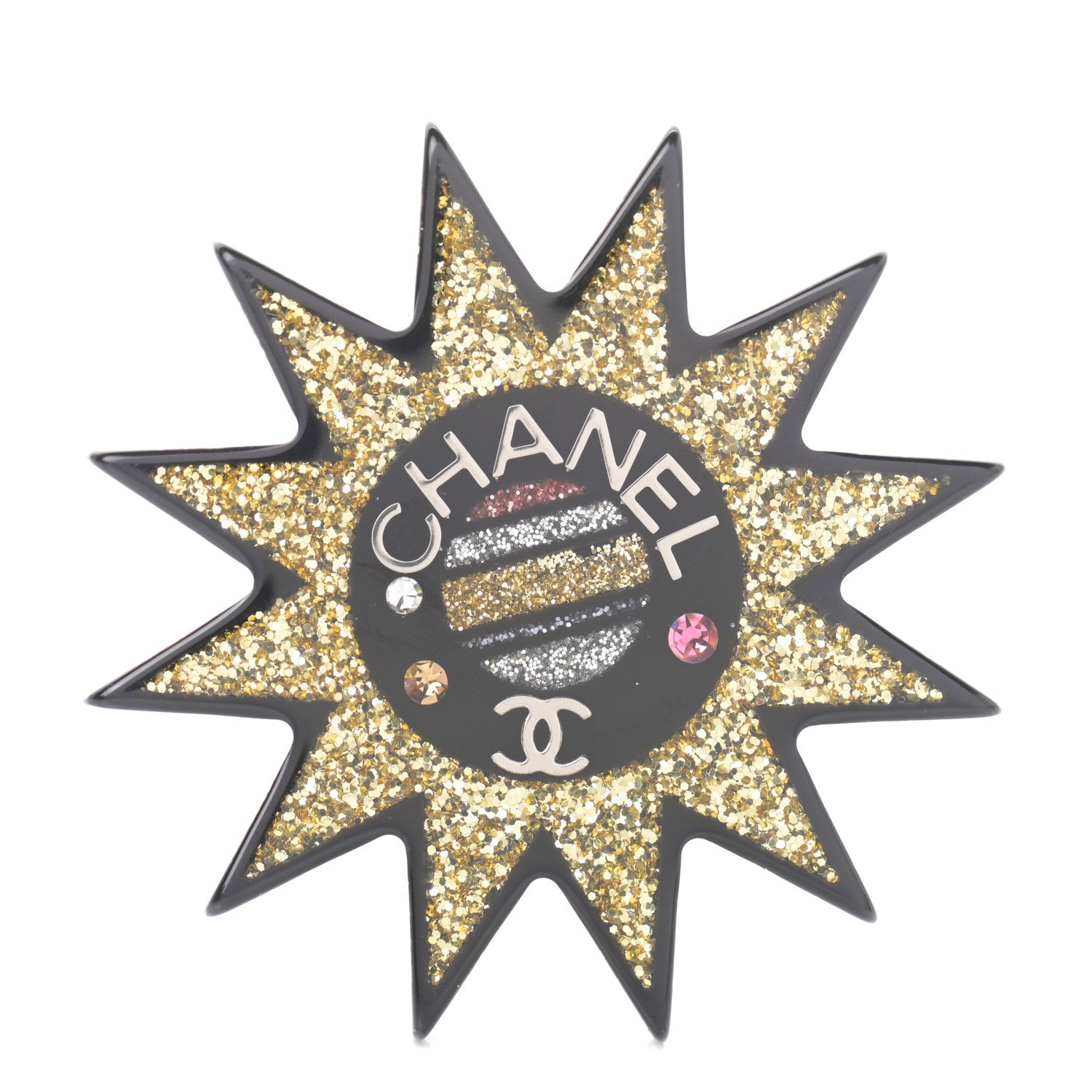 Chanel Resin Glitter CC Star Brooch Black Gold 1 of 4