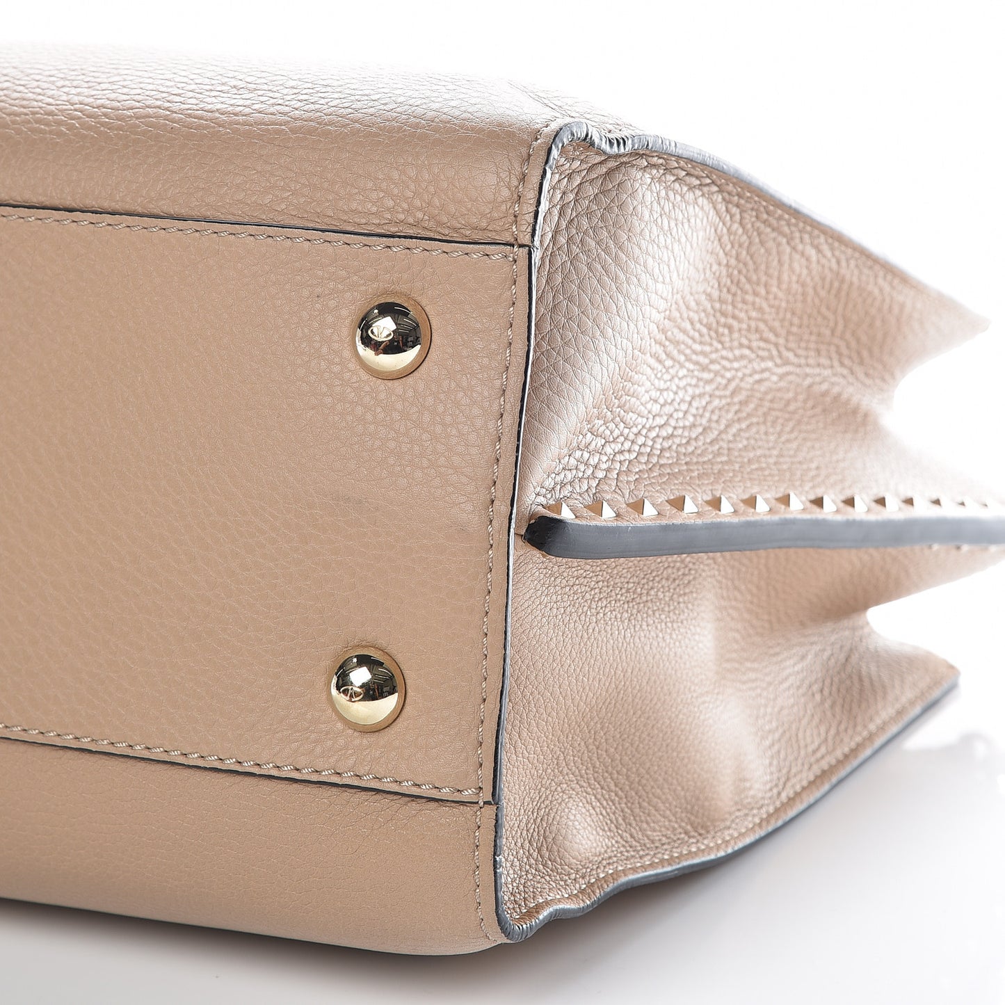 Pebbled Calfskin Rockstud Double Handle Tote Camel Rose
