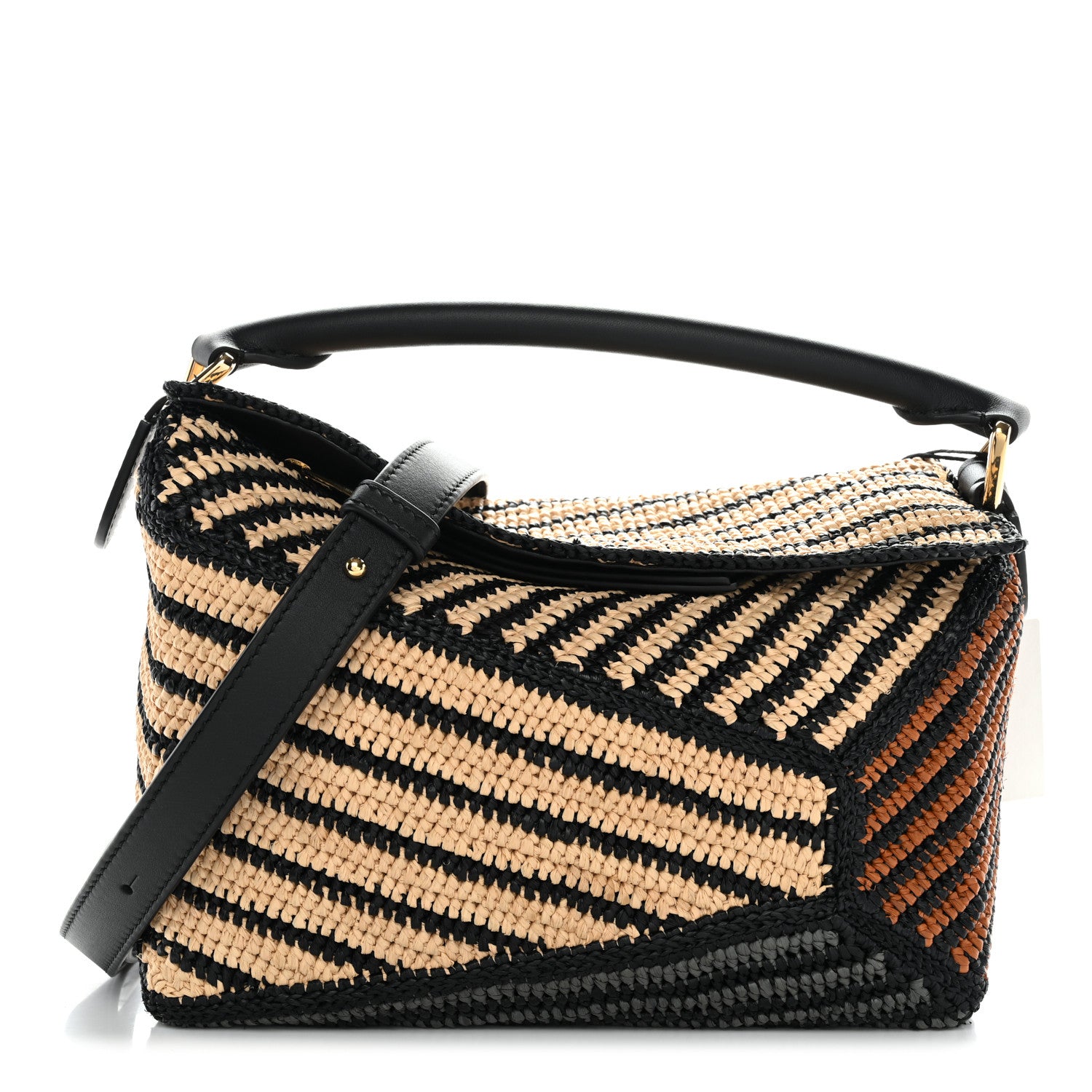 Loewe Calfskin Raffia Small Puzzle Edge Bag Natural Honey Gold 1 of 10