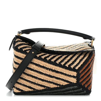 Loewe Calfskin Raffia Small Puzzle Edge Bag Natural Honey Gold 1 of 10