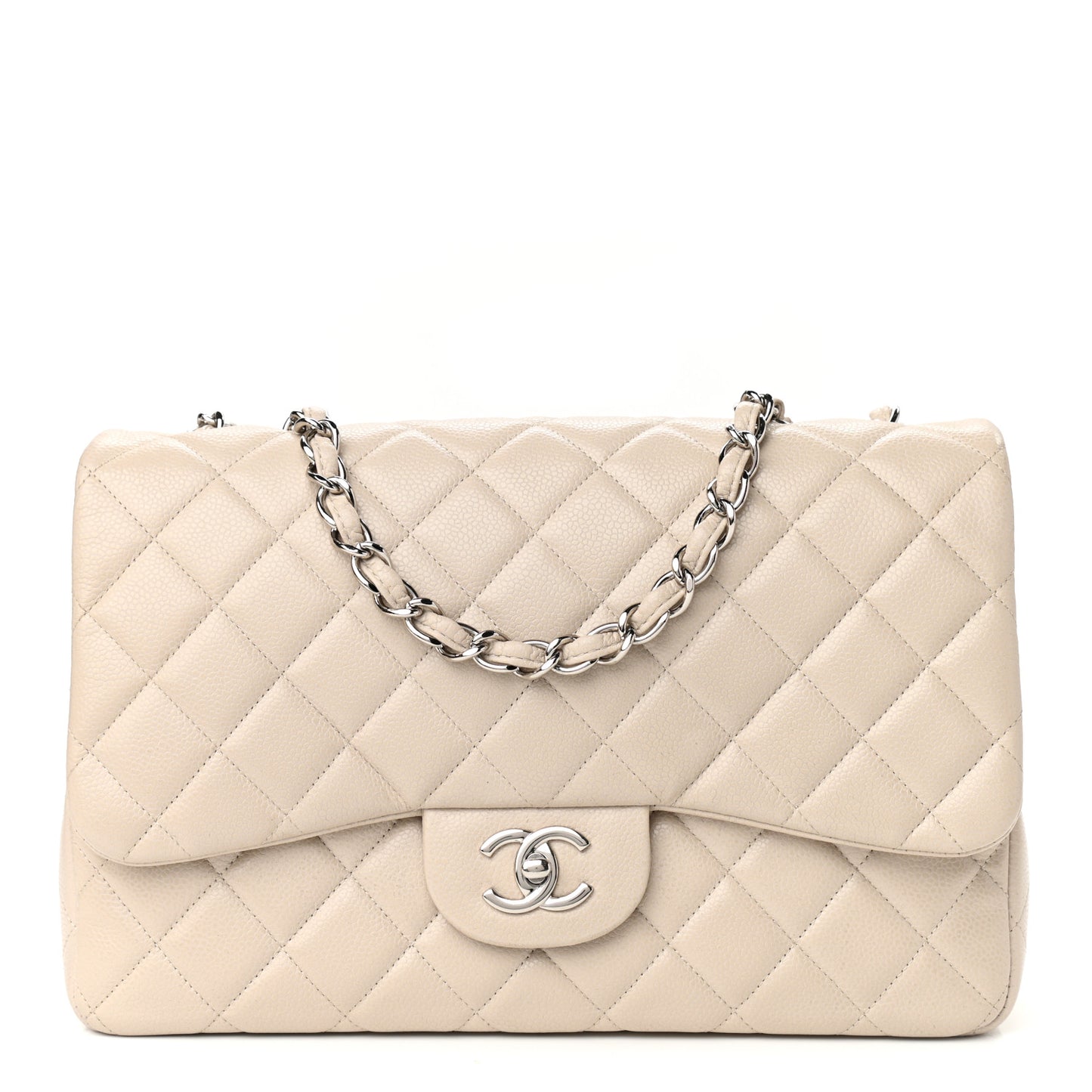 Caviar Quilted Jumbo Single Flap Ecru