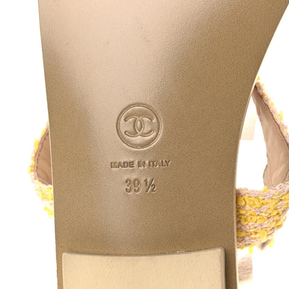 Chanel Tweed CC Sandals 39.5 Yellow Light Pink 6 of 9