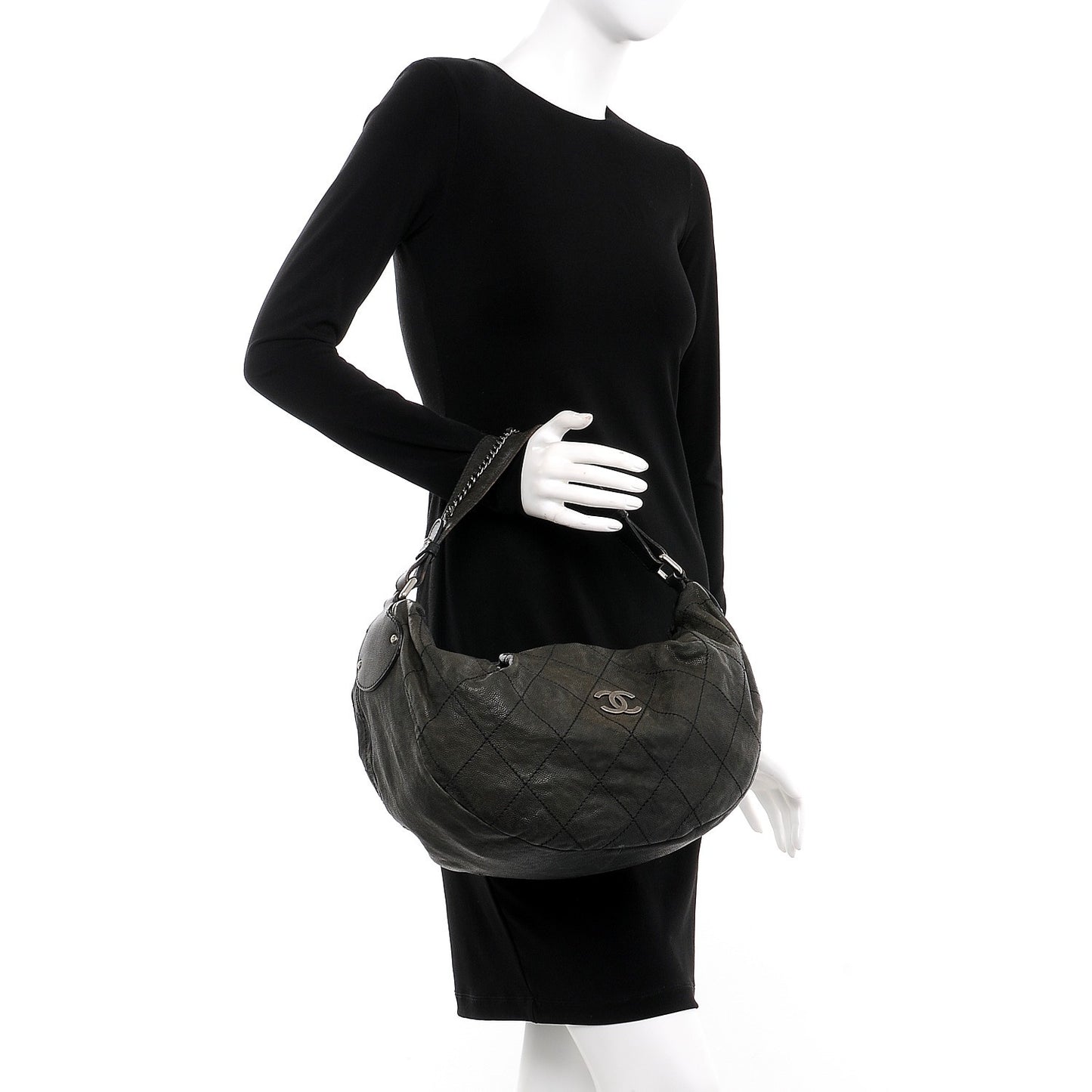 Caviar Stitched Large Outdoor Hobo Black