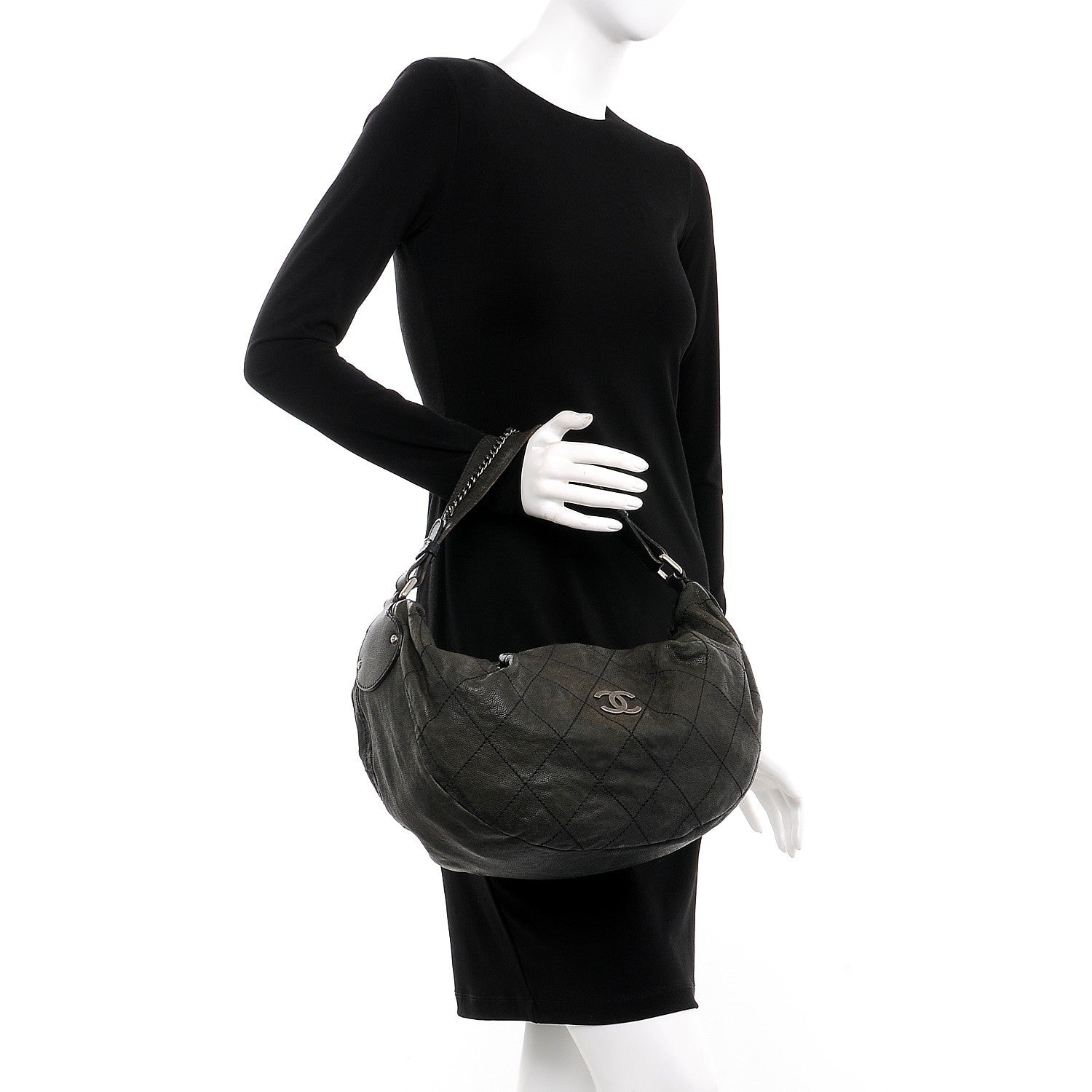 Chanel Caviar Stitched Large Outdoor Hobo Black 2 of 8