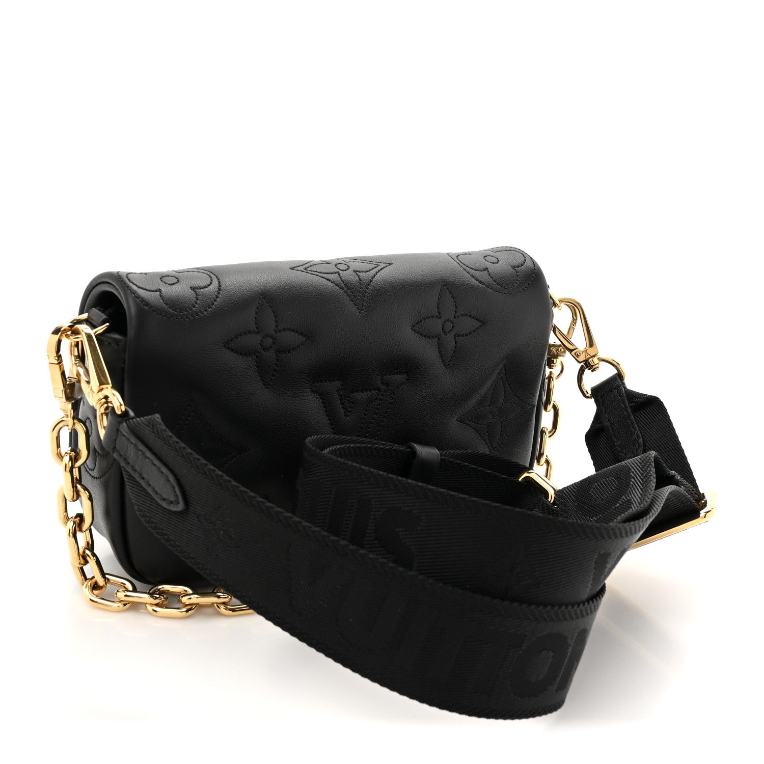 Louis Vuitton Calfskin Bubblegram Wallet On Strap Black 3 of 10