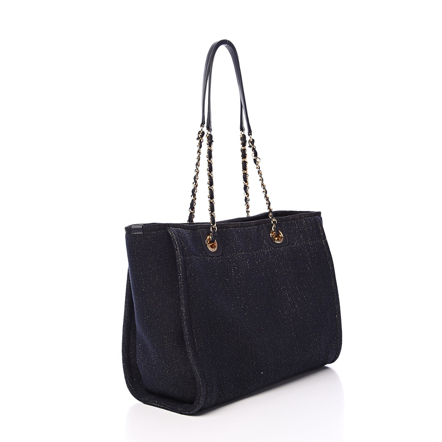 Lurex Canvas Small Deauville Tote Navy Blue Gold