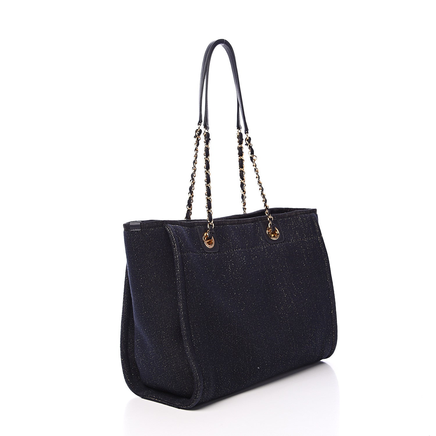 Chanel Lurex Canvas Small Deauville Tote Navy Blue Gold 2 of 10
