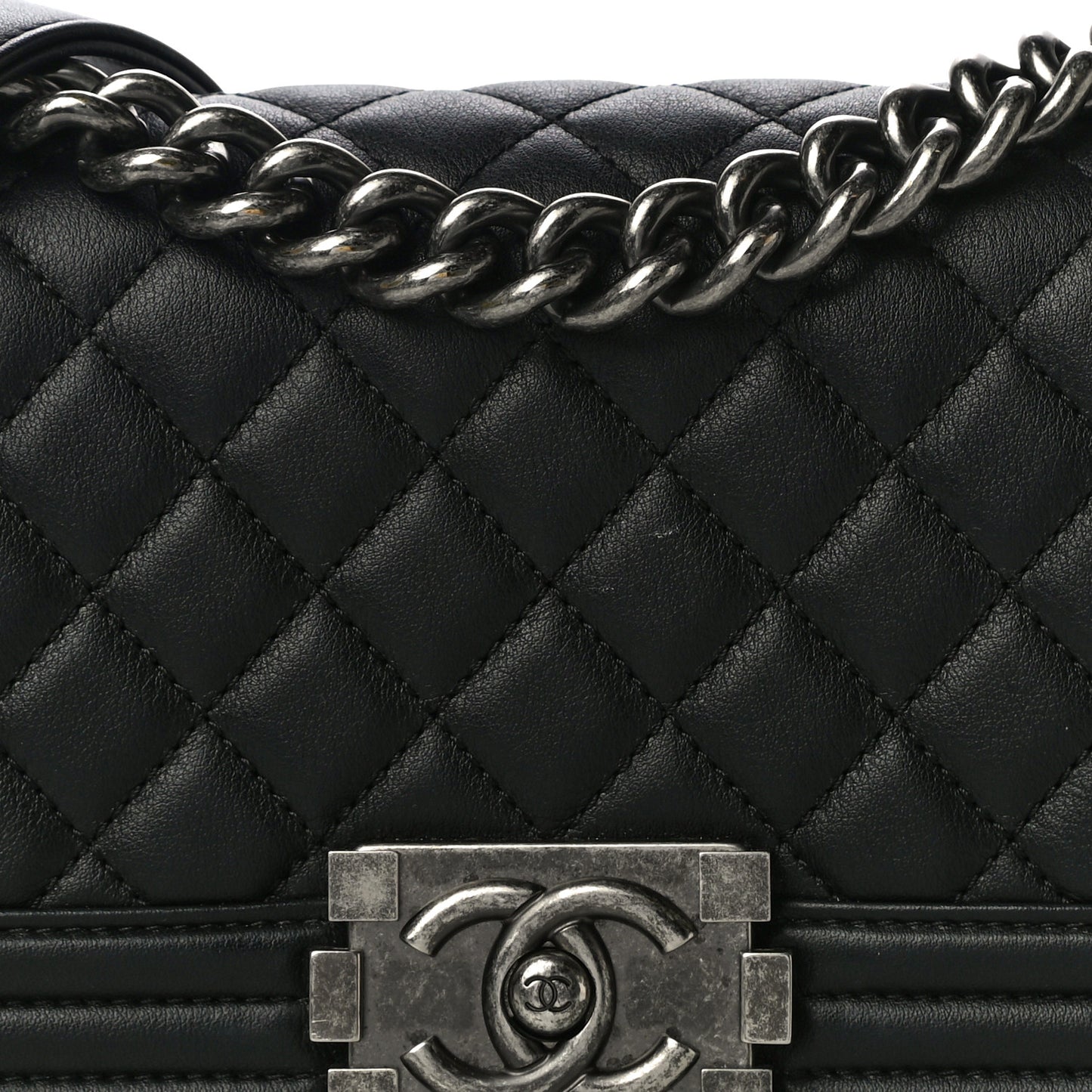 Calfskin Quilted Small Boy Flap Black