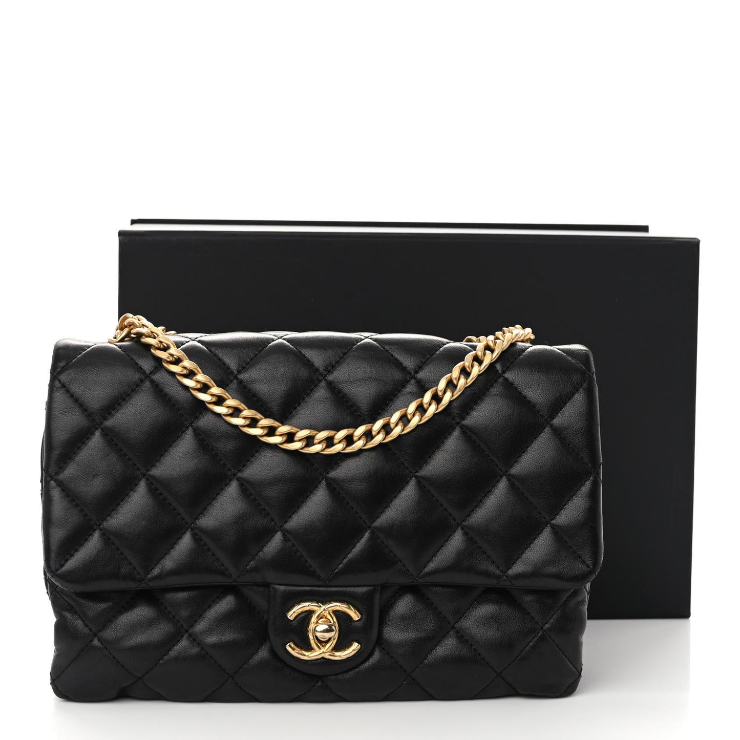 Lambskin Quilted Medium Pillow Crush Flap Bag Black