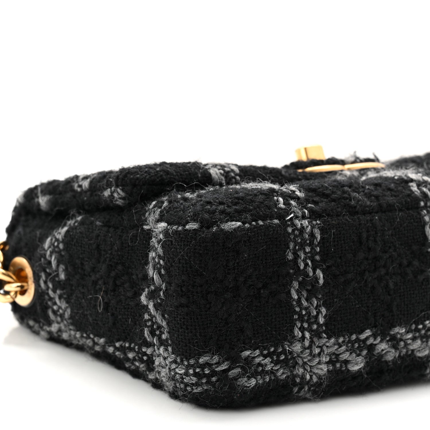 Chanel Wool Tweed Quilted Small Elegant Chain Flap Black Grey 9 of 10