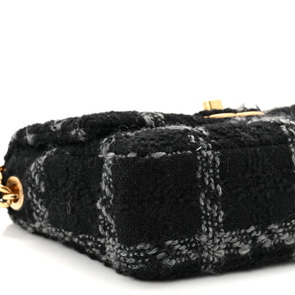 Chanel Wool Tweed Quilted Small Elegant Chain Flap Black Grey 9 of 10