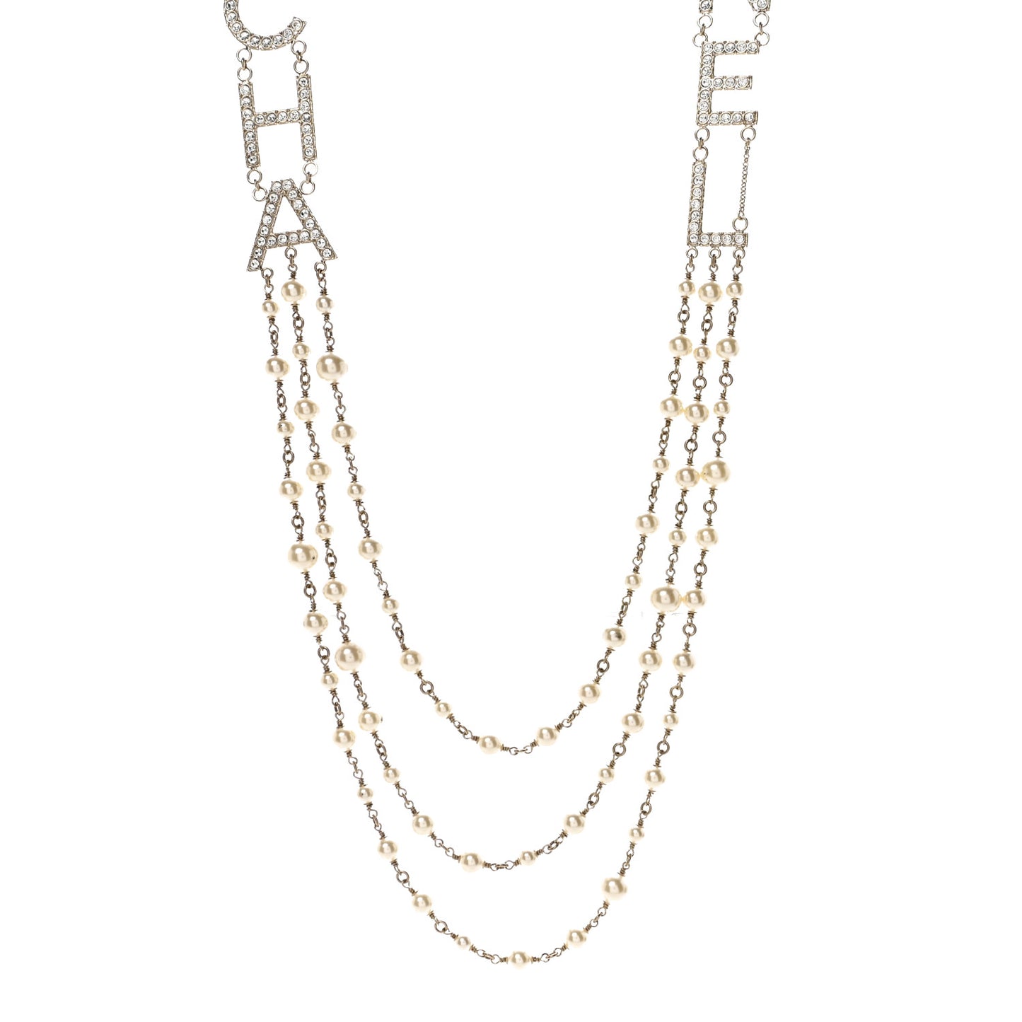Pearl Crystal Cha-Nel Logo Necklace Gold