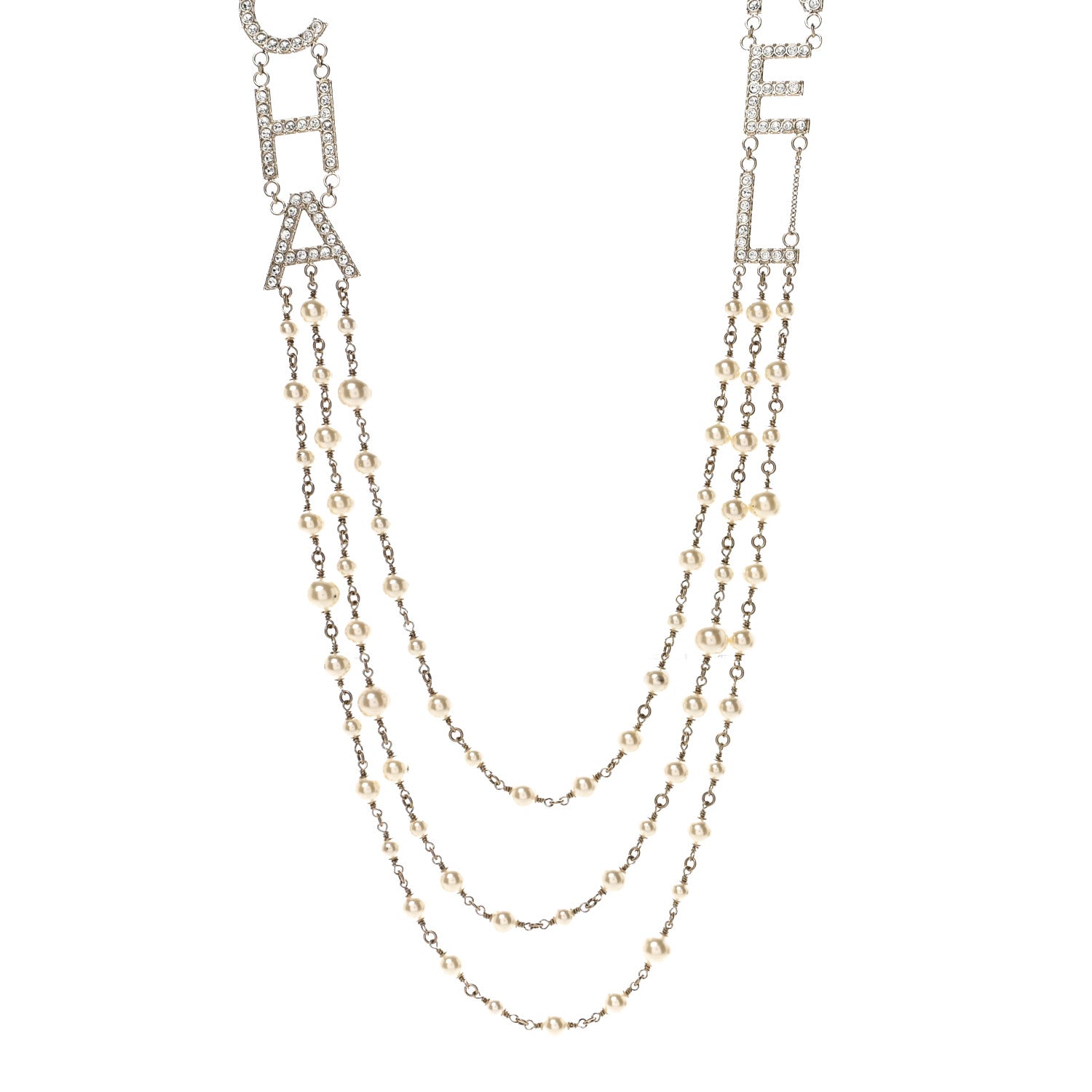 Chanel Pearl Crystal Cha-Nel Logo Necklace Gold 1 of 6