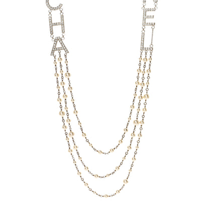 Chanel Pearl Crystal Cha-Nel Logo Necklace Gold 1 of 6