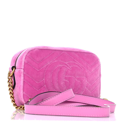 Gucci Velvet Matelasse Marquise Crystals Mini GG Marmont Chain Shoulder Bag Malva 3 of 9