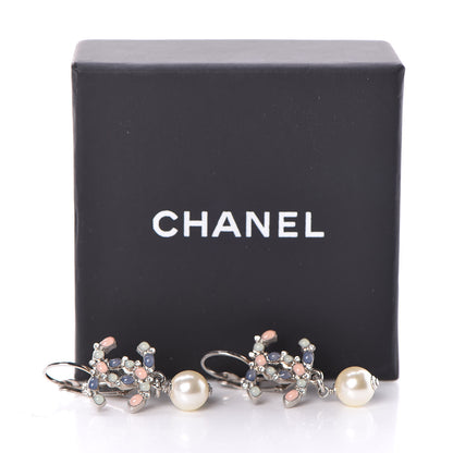Chanel Crystal Beaded Pearl CC Drop Earrings Silver Multicolor 5 of 5