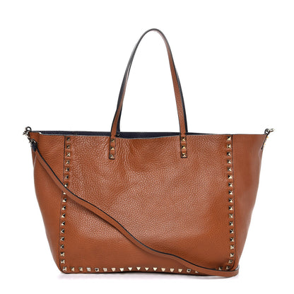 Valentino Garavani Pebbled Calfskin Medium Rockstud Reversible Tote Light Cuir Marine 1 of 12