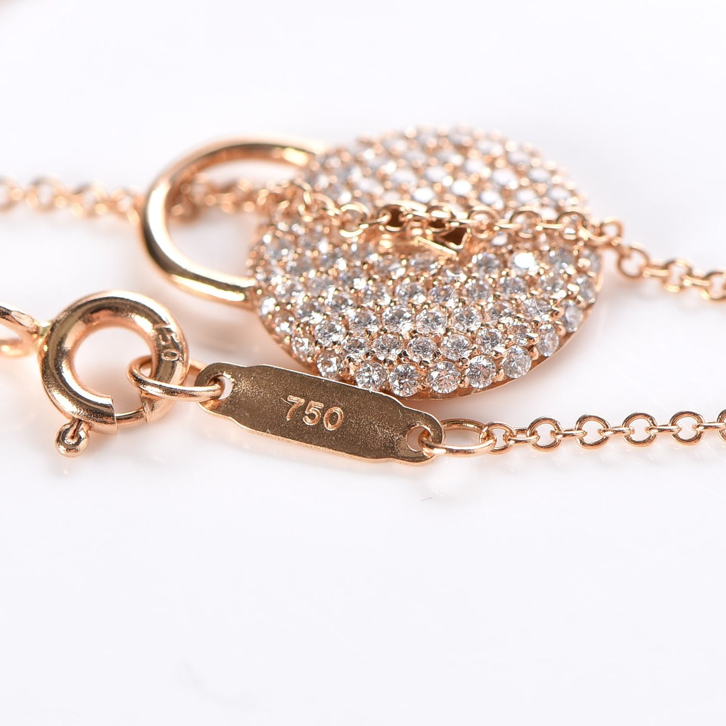 18K Rose Gold Diamond Lock Pendant Necklace