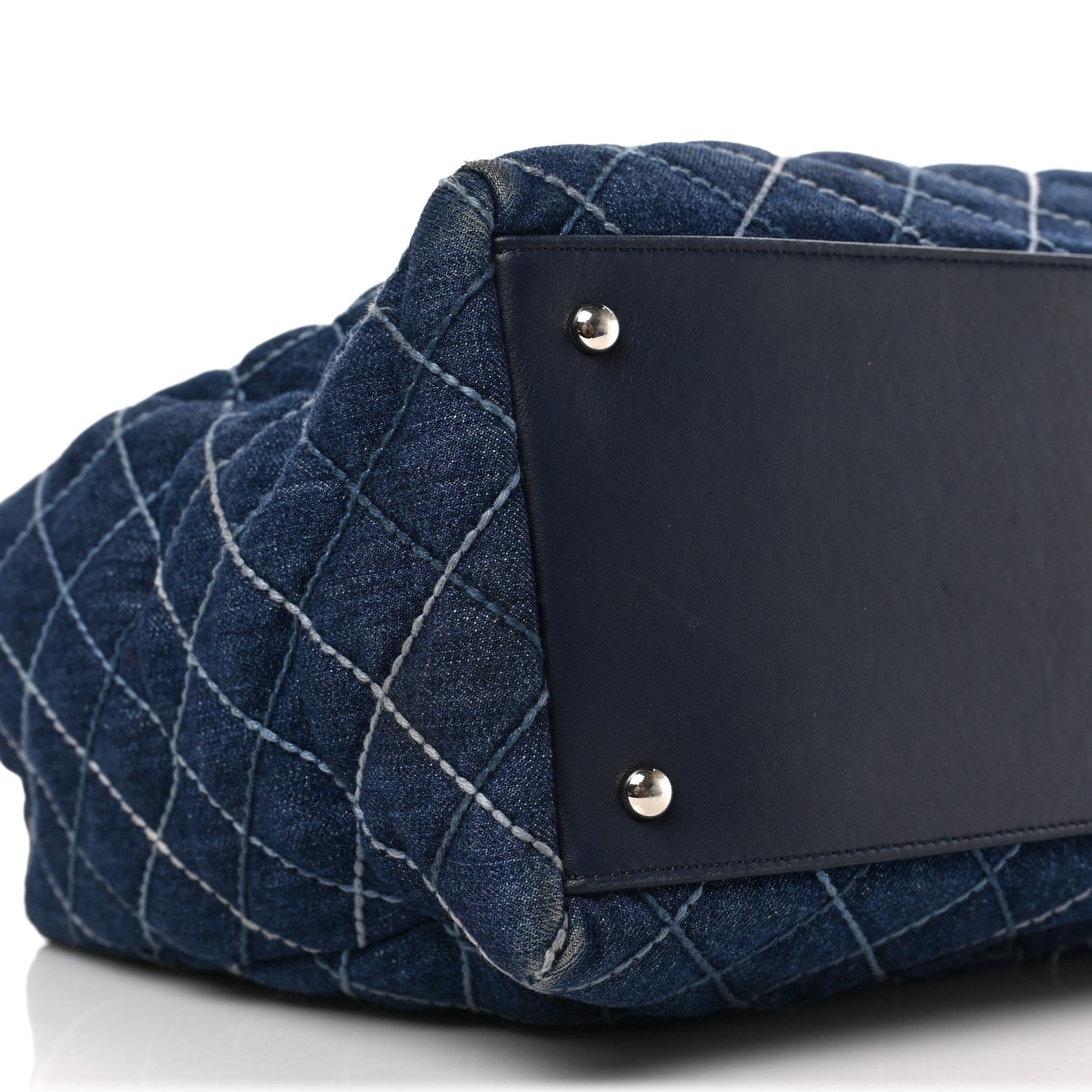 Denim Quilted Large Coco Handle Shopping Tote Blue