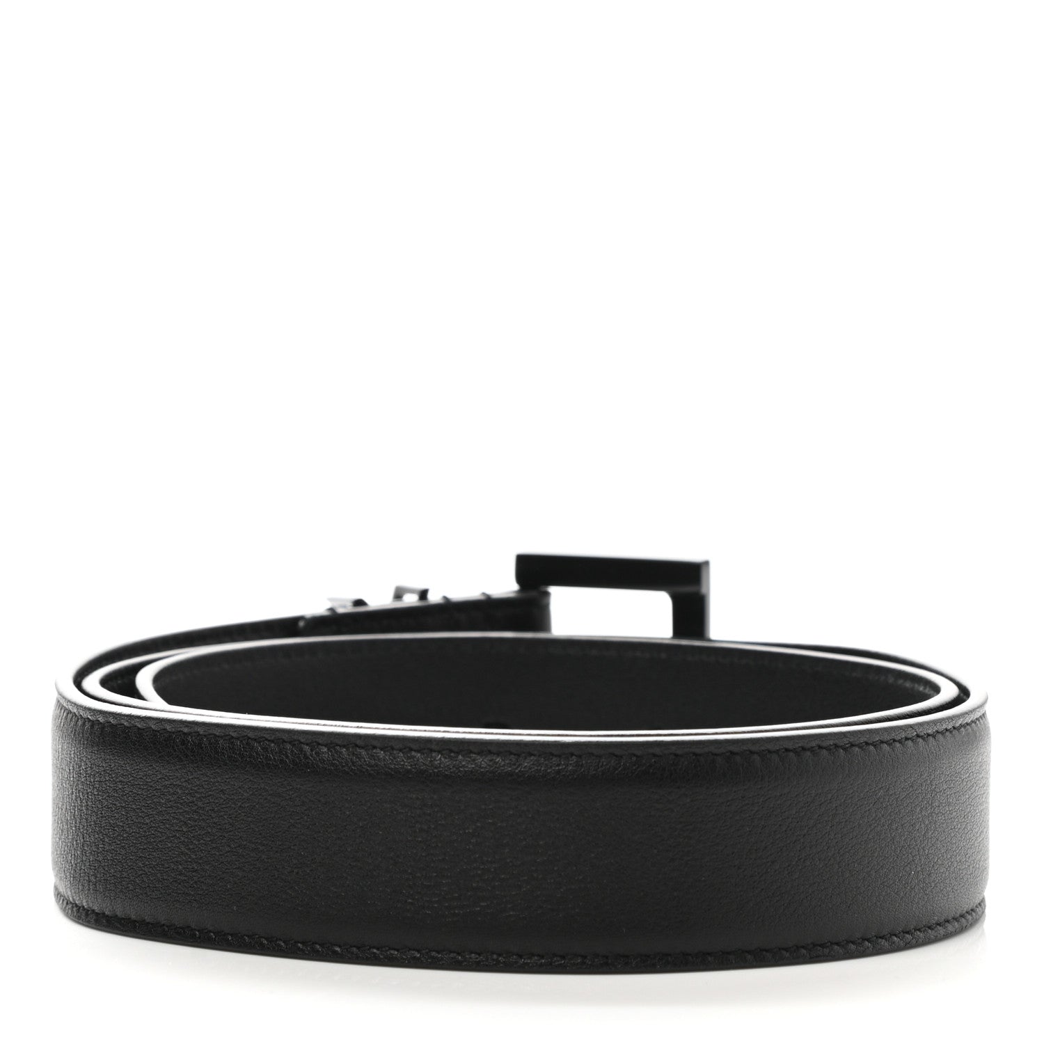 Saint Laurent Smooth Calfskin Monogram Square Buckle Belt 80 32 Black 2 of 6