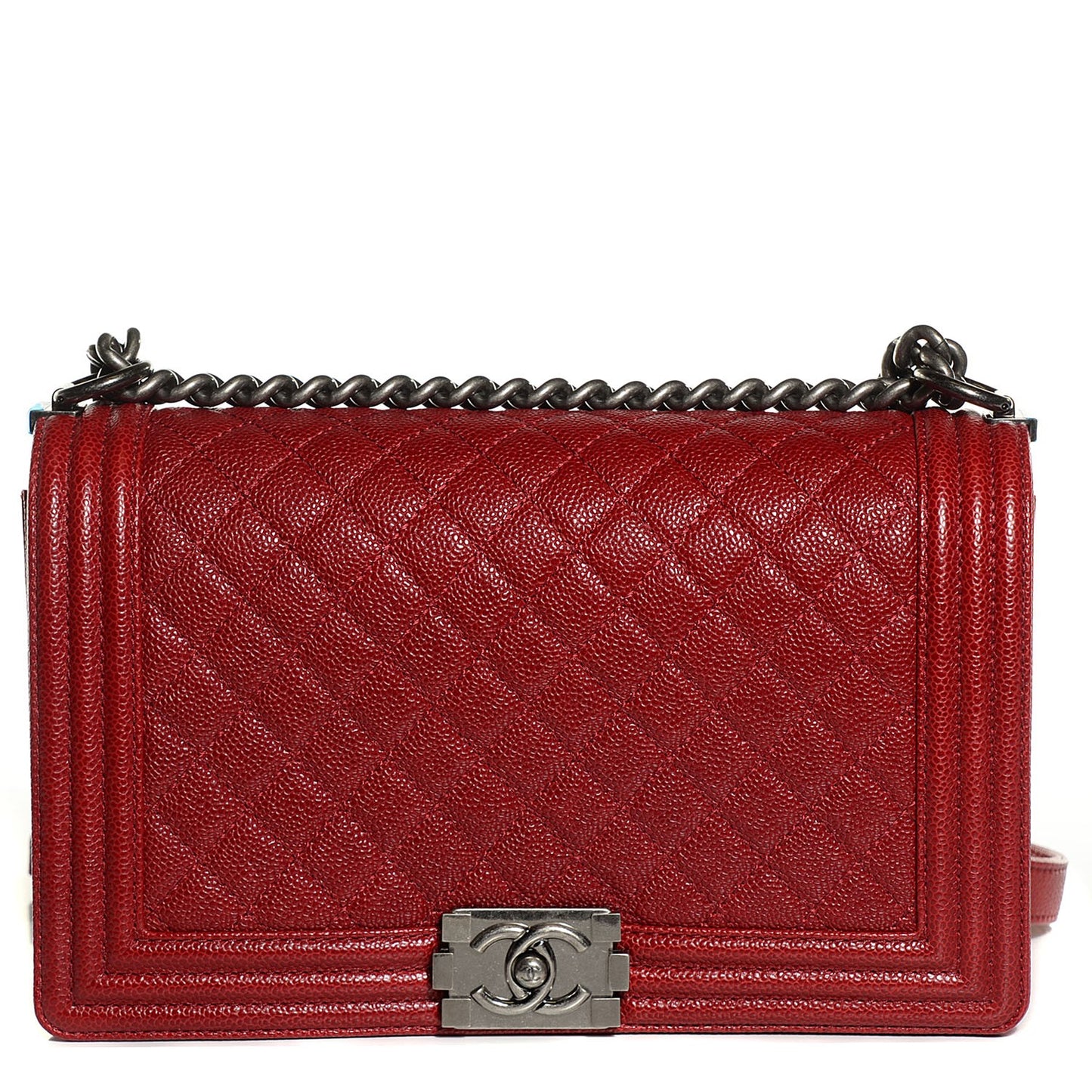Caviar Quilted New Medium Boy Flap Dark Red