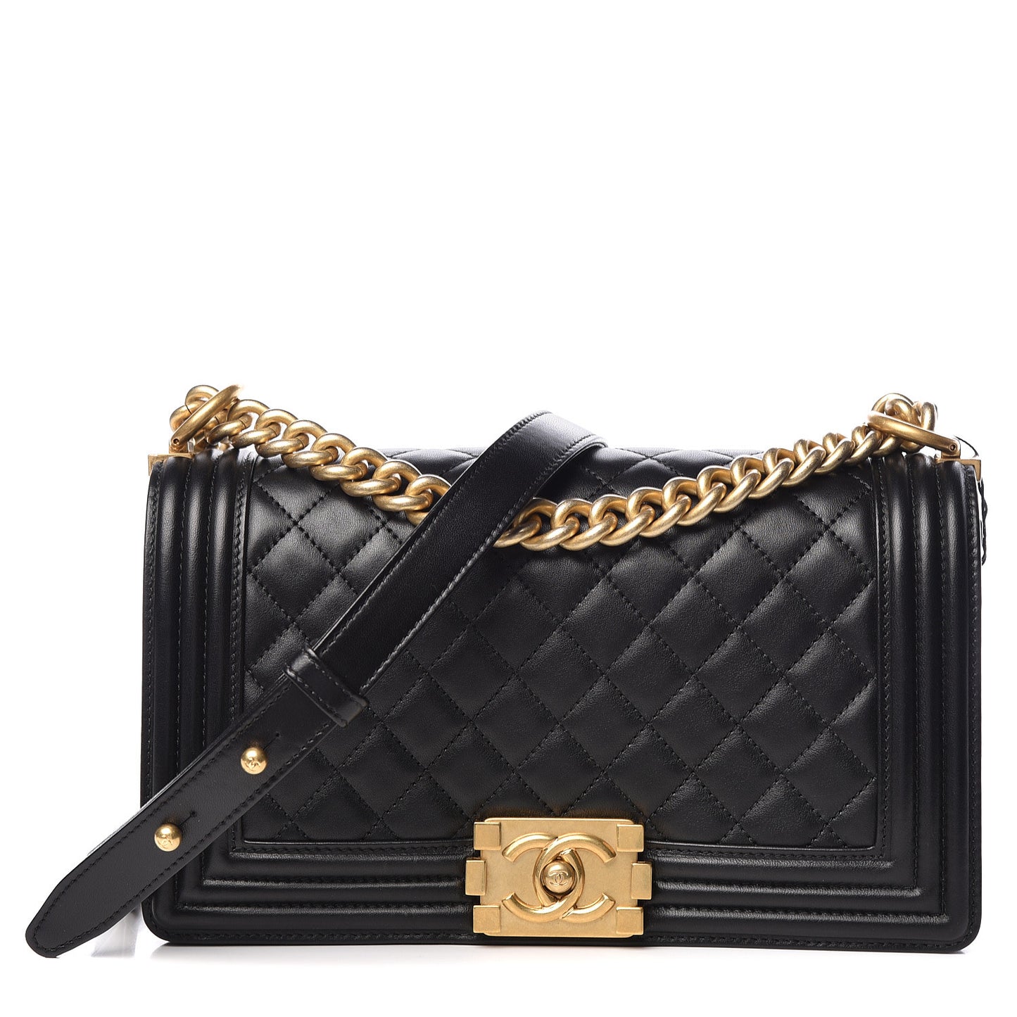 Lambskin Quilted Medium Boy Flap Black
