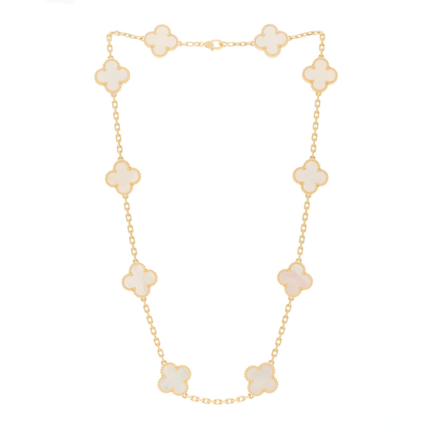 18K Yellow Gold Mother of Pearl 10 Motifs Vintage Alhambra Necklace