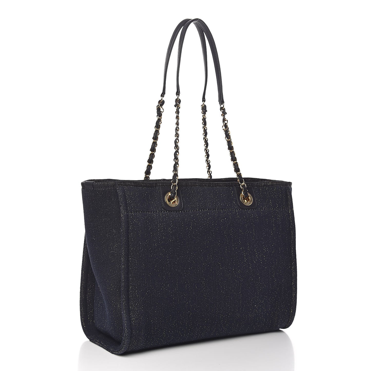Lurex Canvas Small Deauville Tote Navy Blue Gold