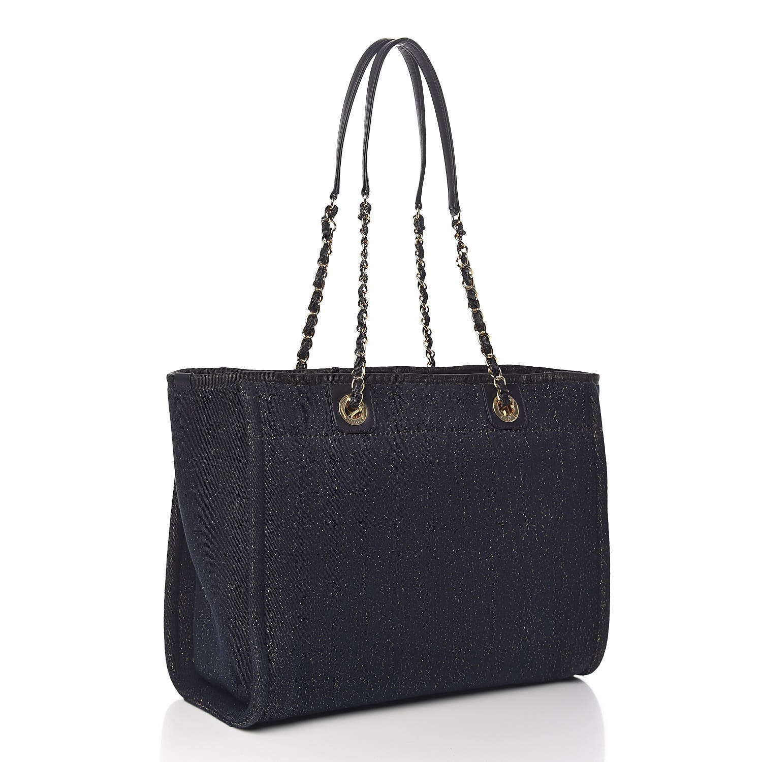 Chanel Lurex Canvas Small Deauville Tote Navy Blue Gold 3 of 11