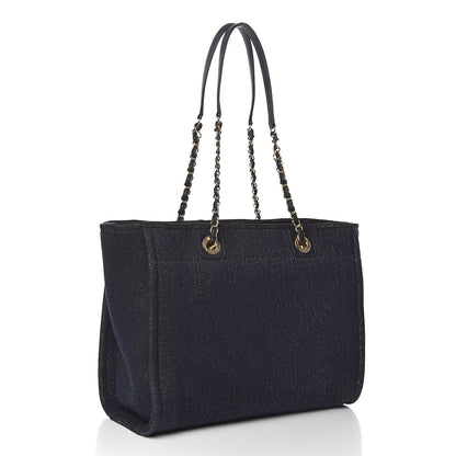 Chanel Lurex Canvas Small Deauville Tote Navy Blue Gold 3 of 11