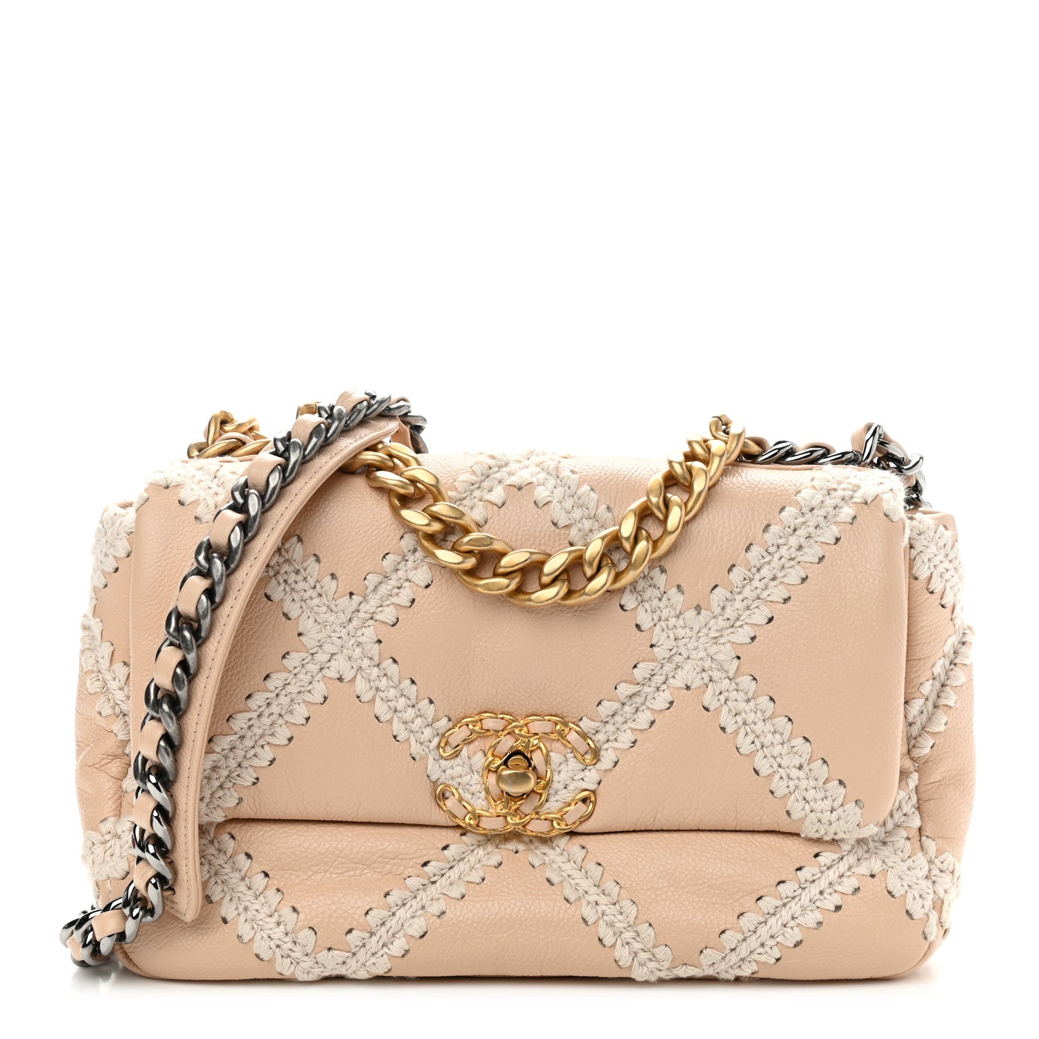 Chanel Calfskin Crochet Medium Chanel 19 Flap Beige 1 of 8