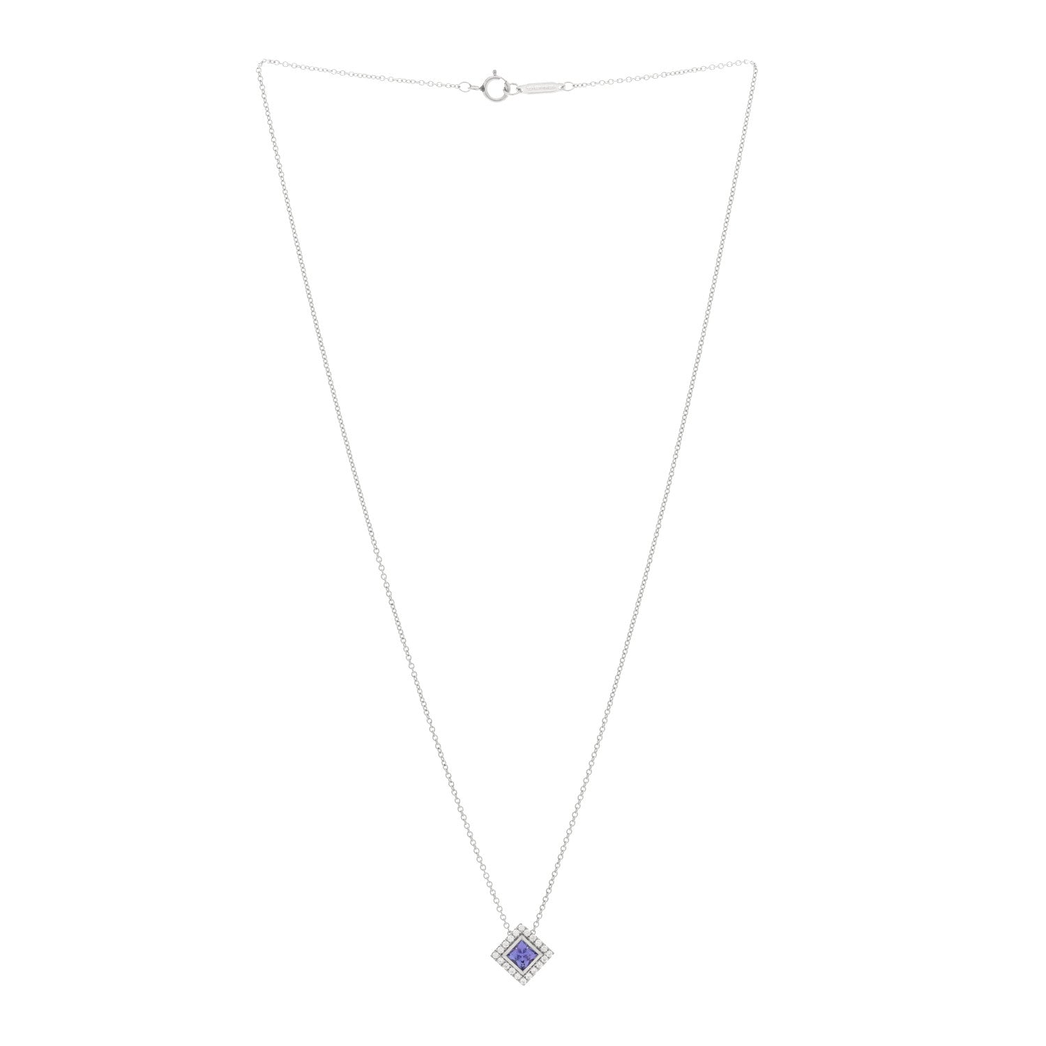 Tiffany Platinum Diamond Tanzanite Pendant Necklace 3 of 4