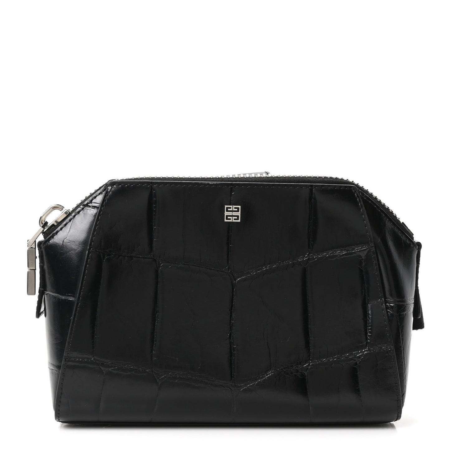 Calfskin Crocodile Embossed Antigona U Crossbody Bag Black