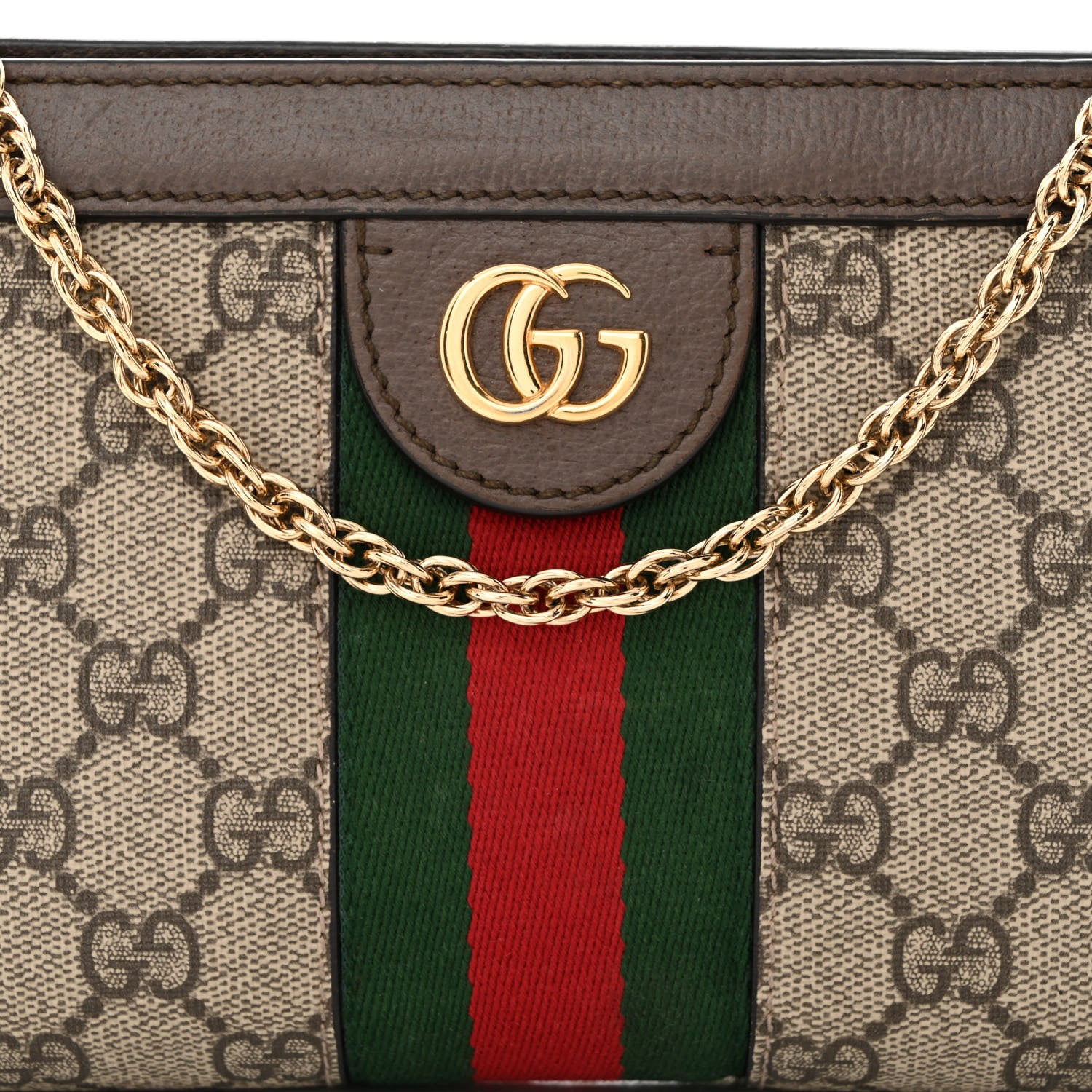 Gucci GG Supreme Monogram Textured Dollar Calfskin Web Mini Ophidia Chain Shoulder Bag Beige Ebony New Acero 9 of 11
