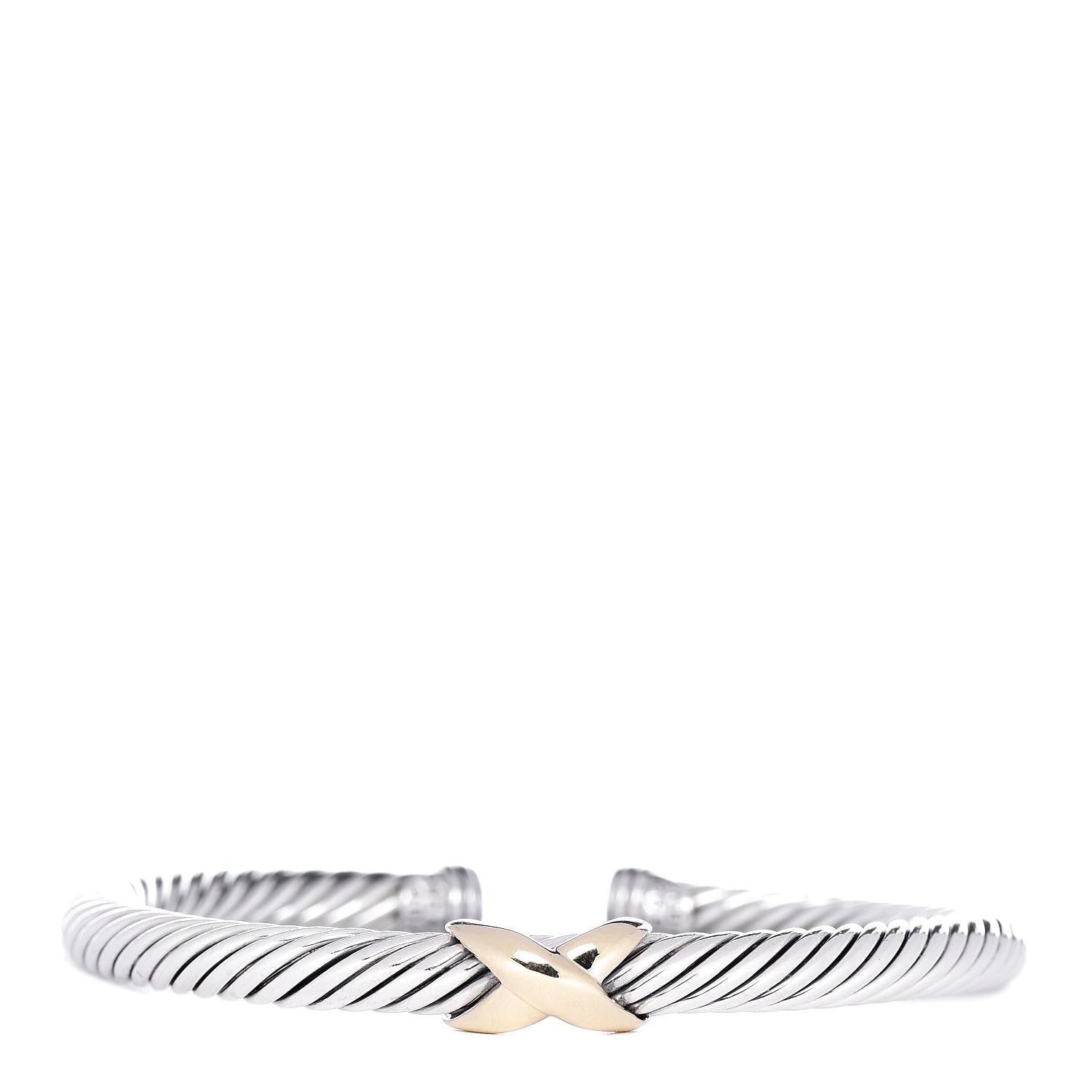 David Yurman Sterling Silver 14K Yellow Gold 5mm X Station Cable Bracelet 2 of 9