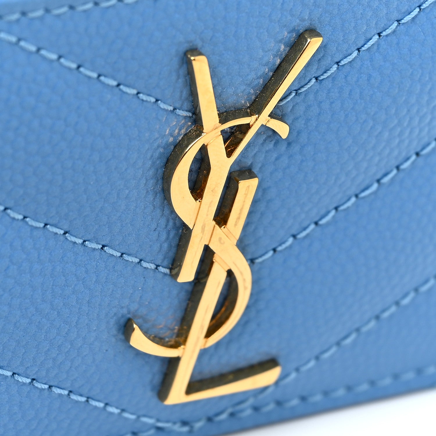 Saint Laurent Grain De Poudre Matelasse Chevron Cassandre Credit Card Case Blue Clair 11 of 11