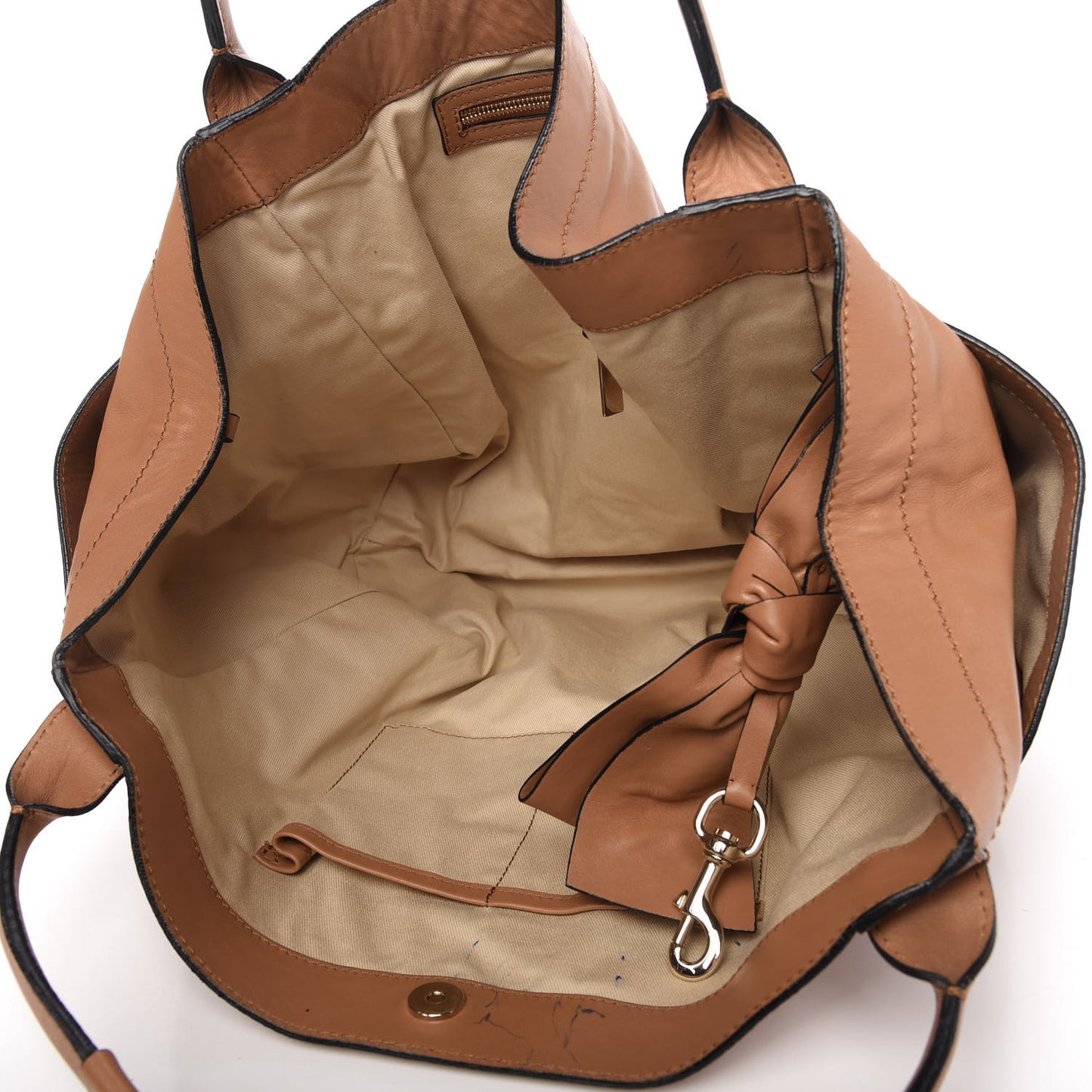 Nappa Double Pocket Bow Tote Camel