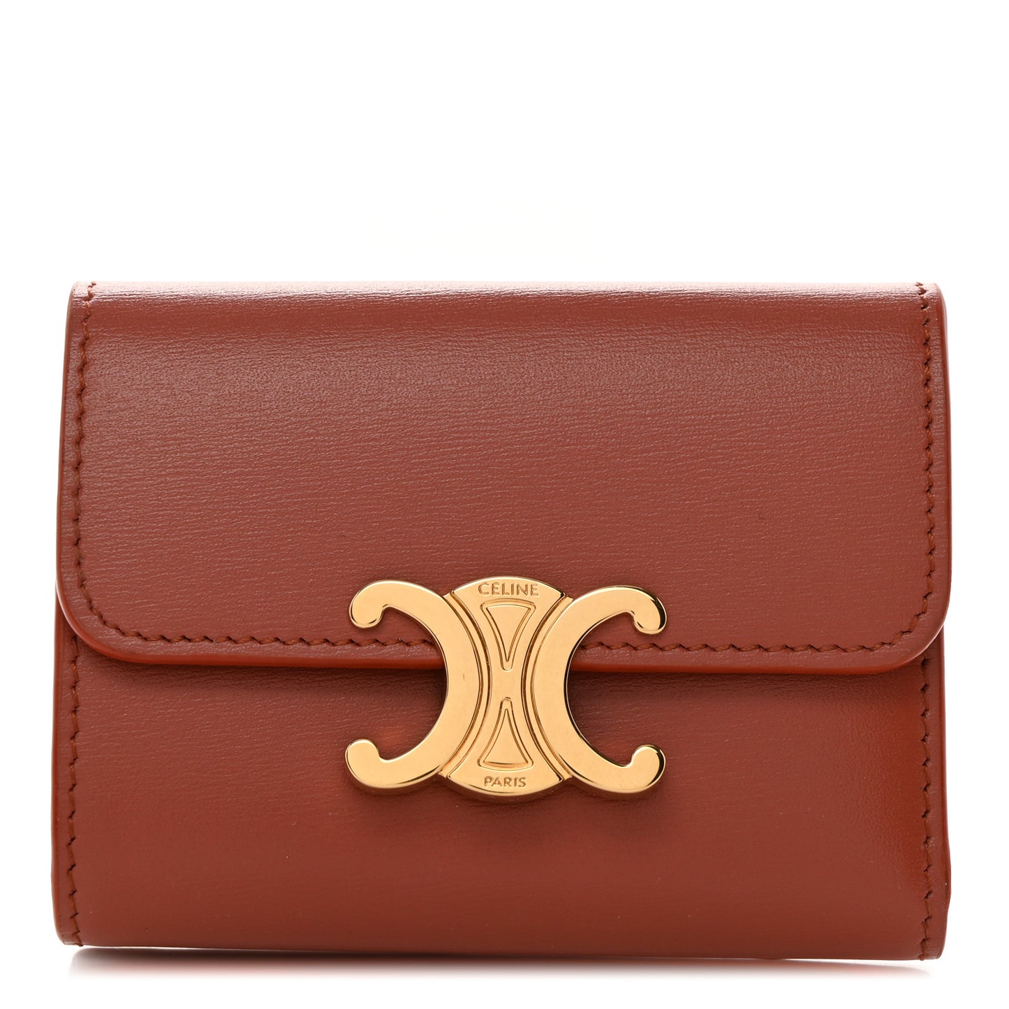 Calfskin Compact Triomphe Wallet With Coin Purse Tan