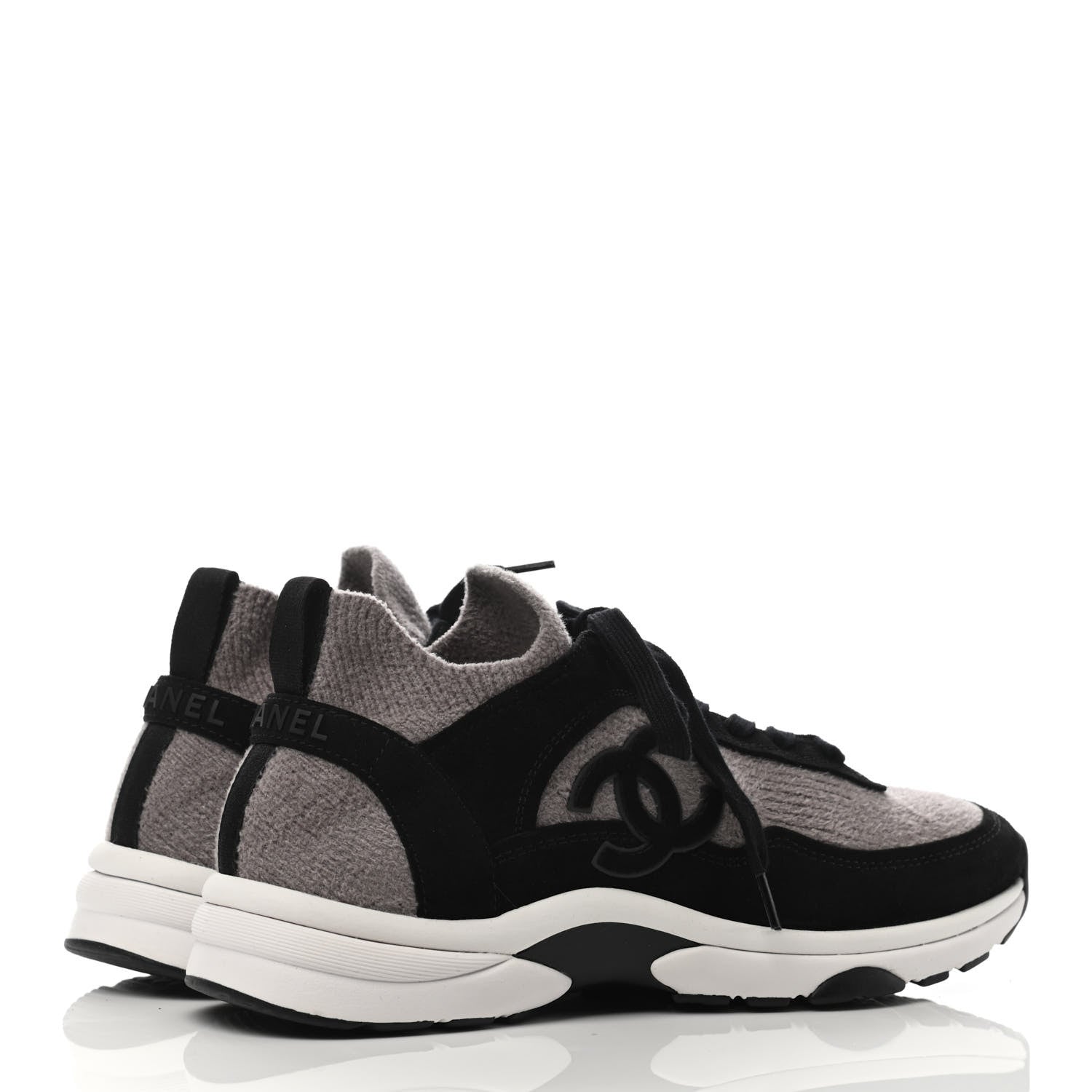 Chanel Fabric Suede Calfskin CC Sneakers 39.5 Grey Black 3 of 4