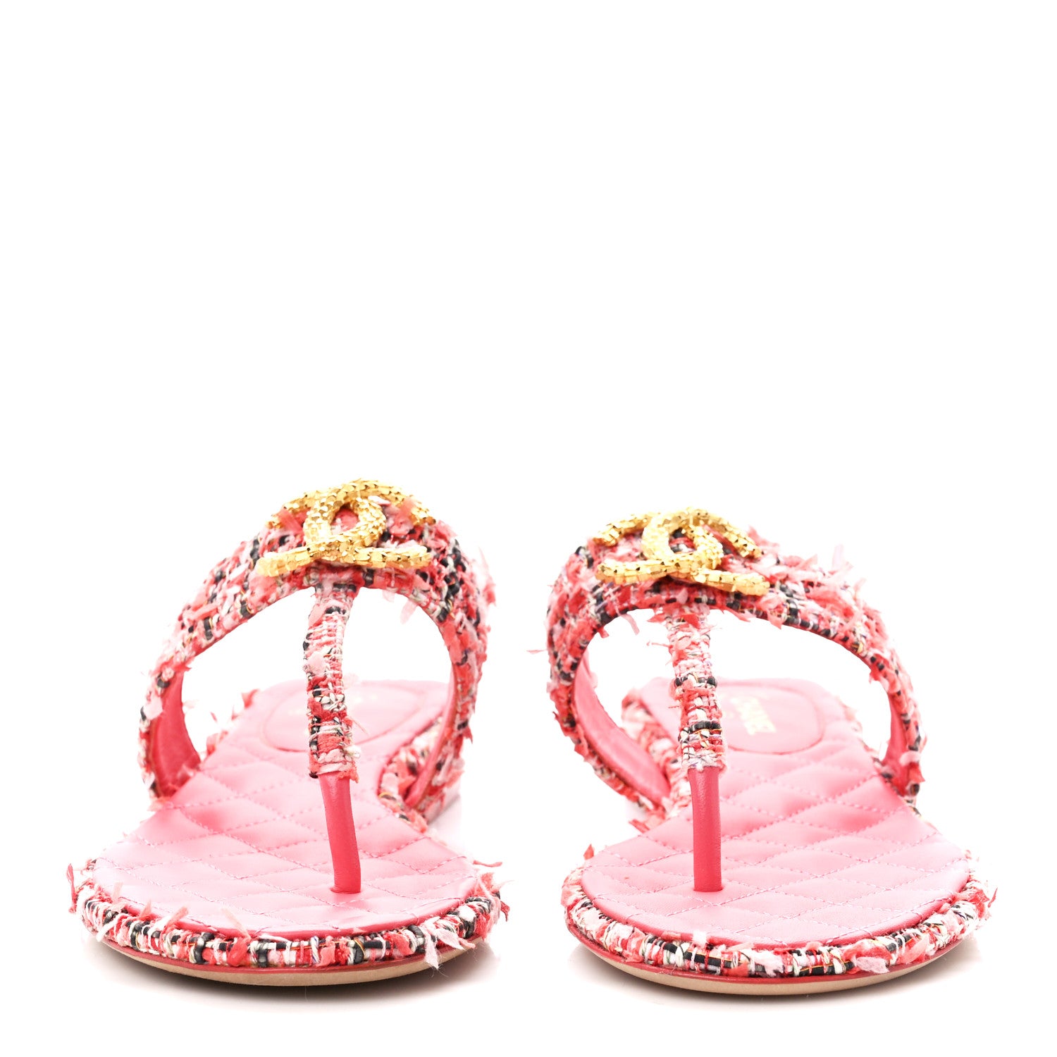 Chanel Tweed CC Logo Thong Sandals 37 Pink 2 of 9